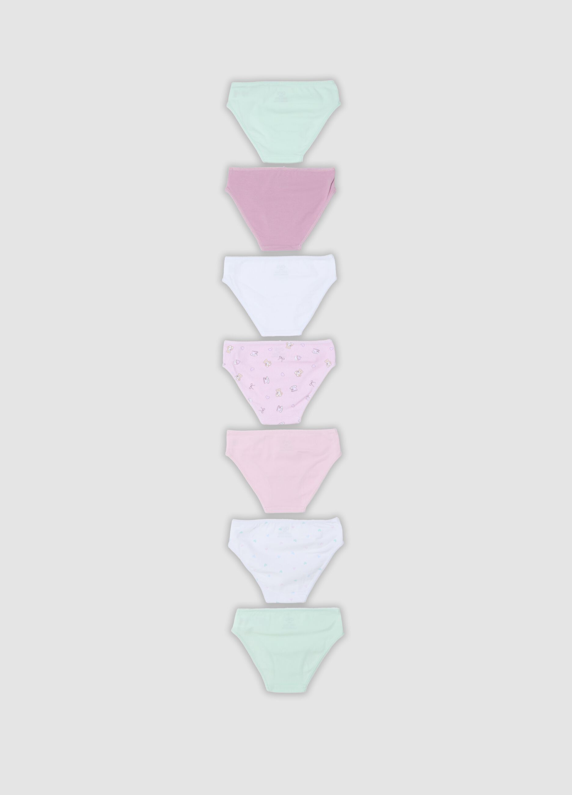 Pack of seven multicolour girls&rsquo; briefs in stretch organic cotton