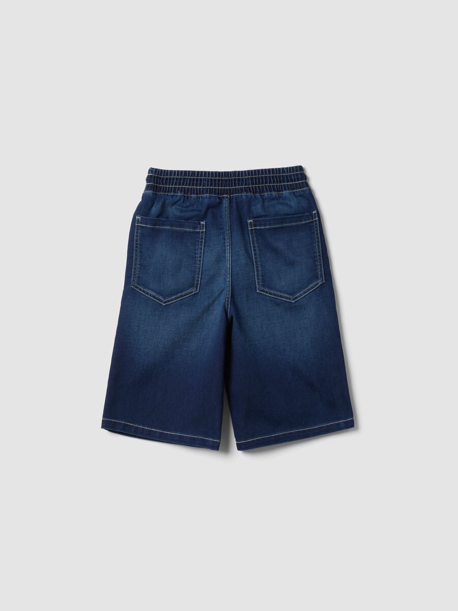 Shorts in denim blu in cotone elasticizzato wide leg_4