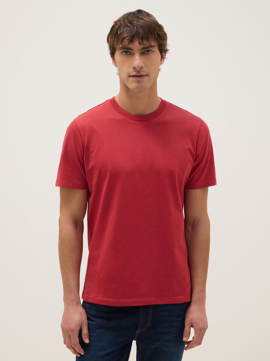 Regular Fit Red Pure Cotton T-shirt_0