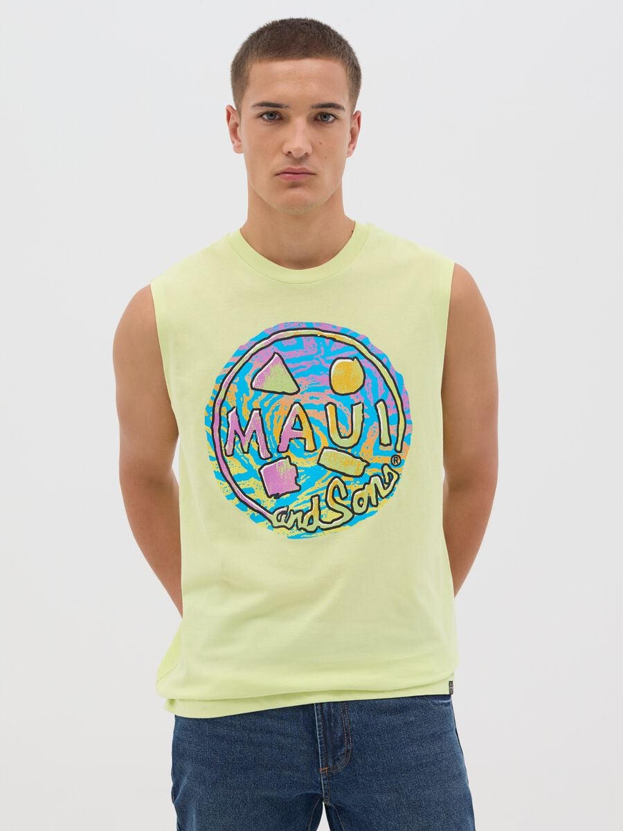 Men&rsquo;s yellow regular-fit vest top in 100% cotton with print_0