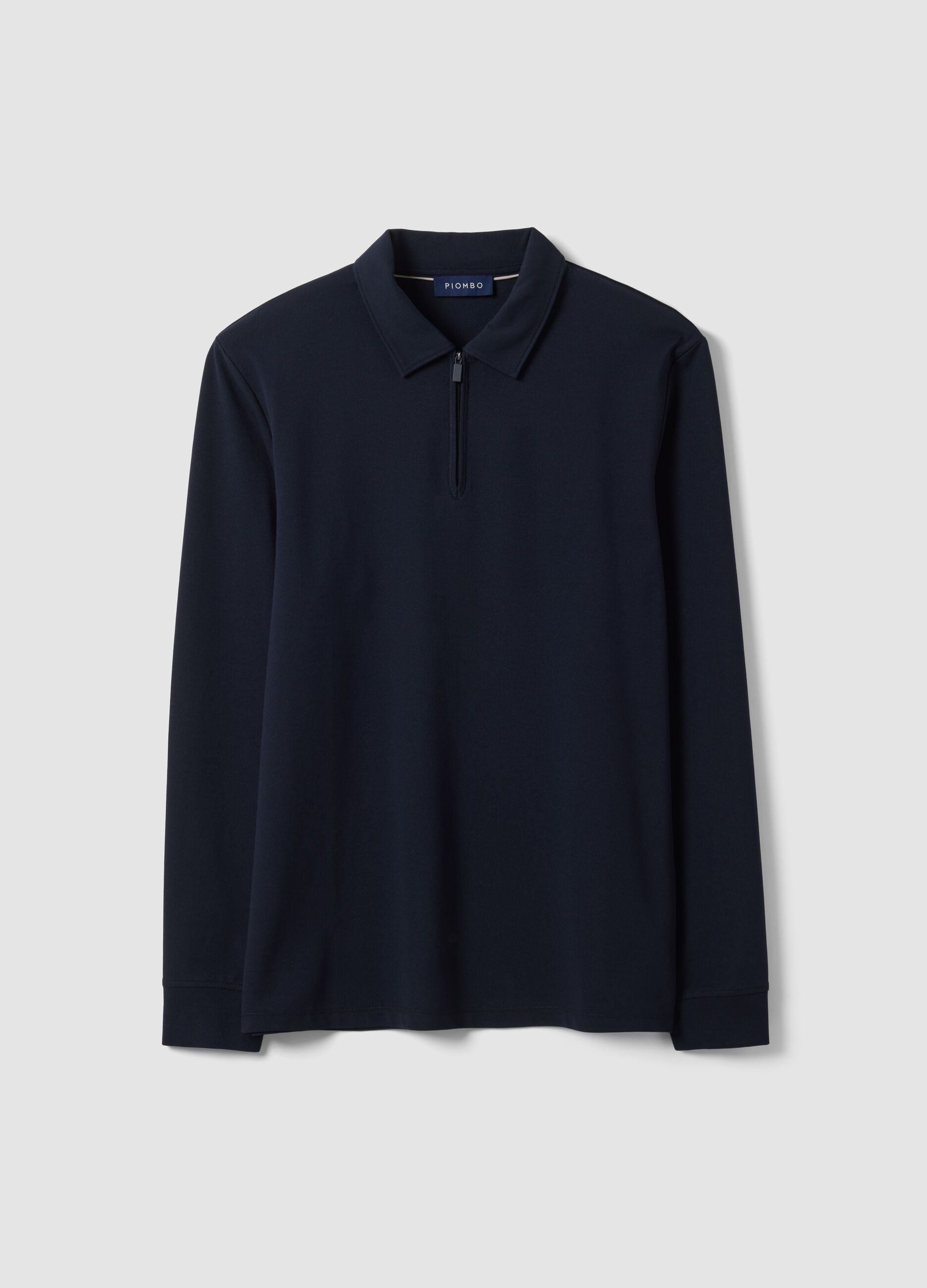 Blue stretch cotton-blend piqu&eacute; polo shirt, Easy Dry, regular fit