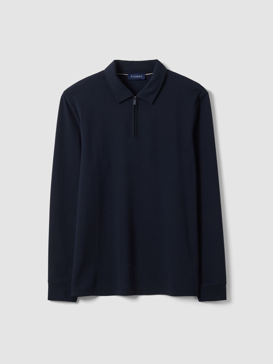 Blue stretch cotton-blend piqu&eacute; polo shirt, Easy Dry, regular fit_0