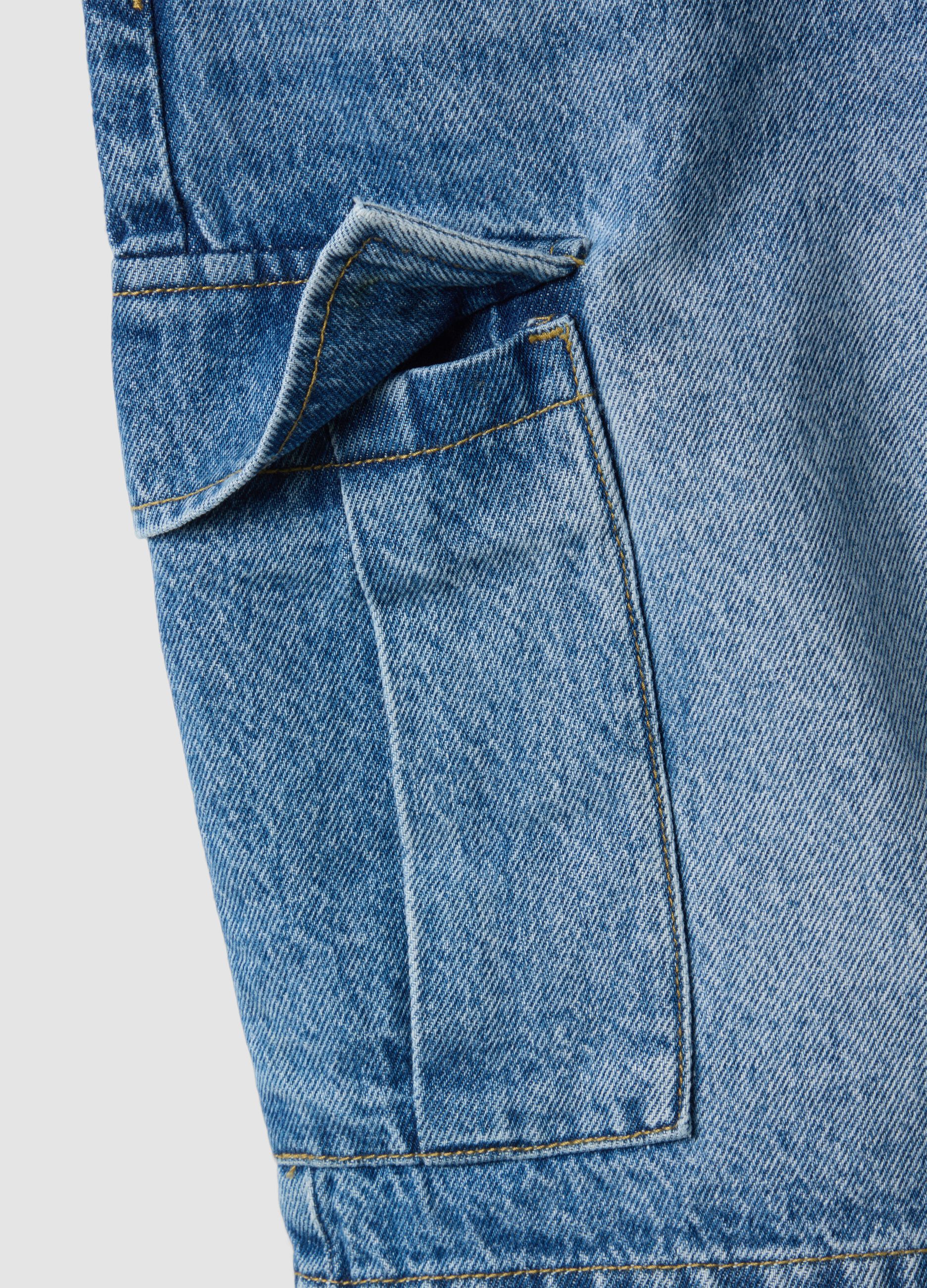 Regular-fit pure cotton blue denim Bermuda shorts