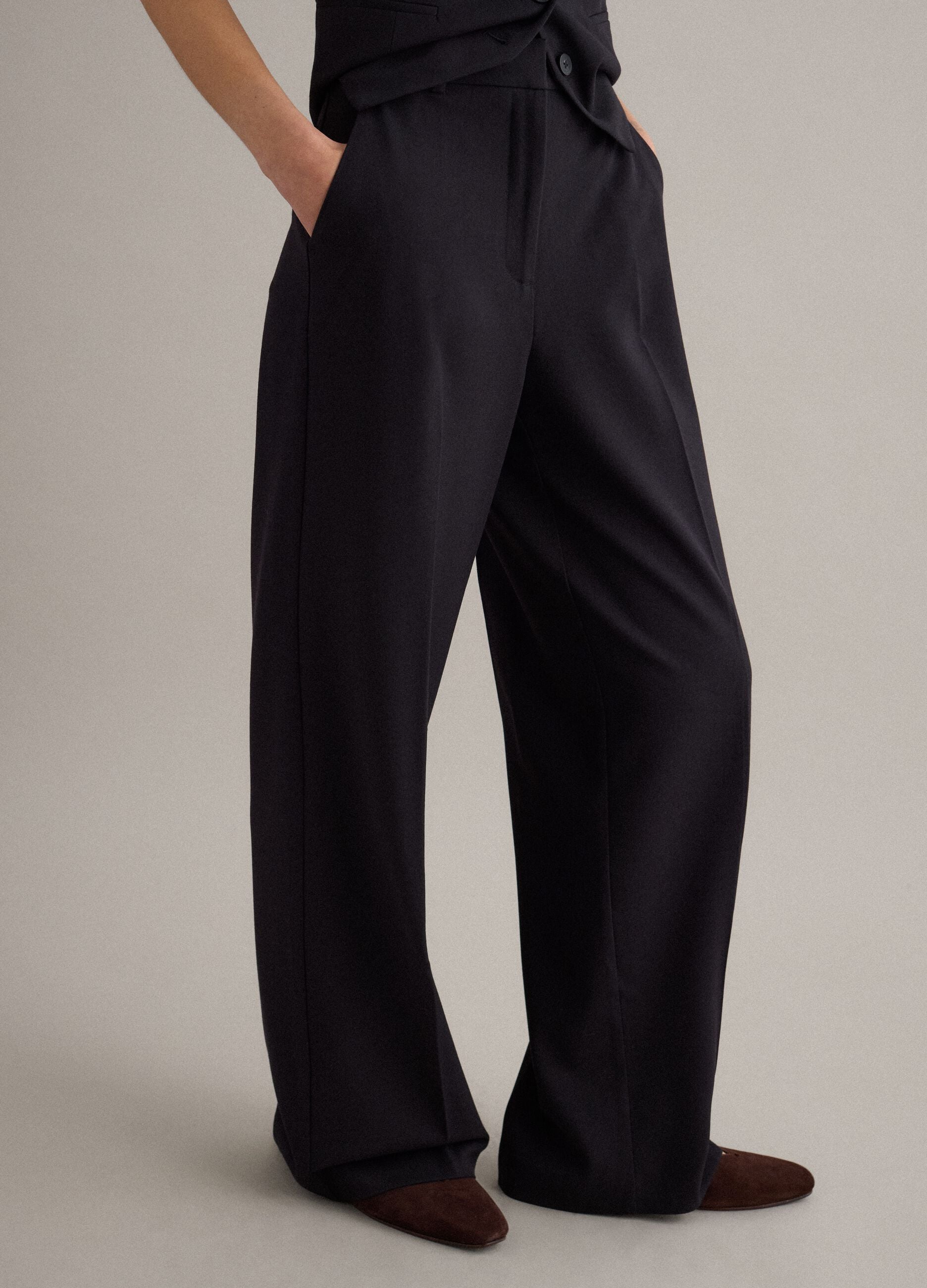 Black viscose blend flare trousers