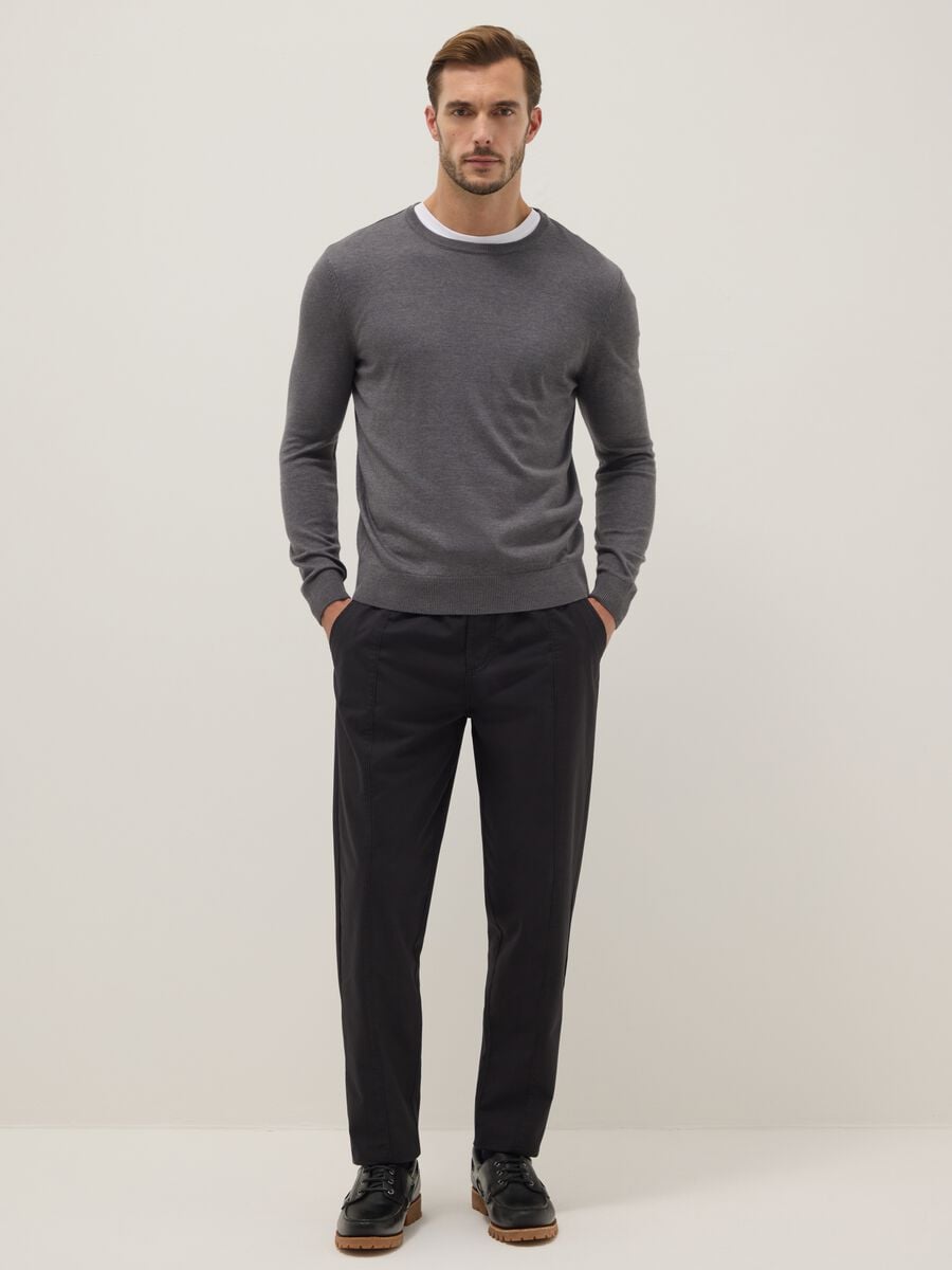 Black slim fit cotton chino trousers_0
