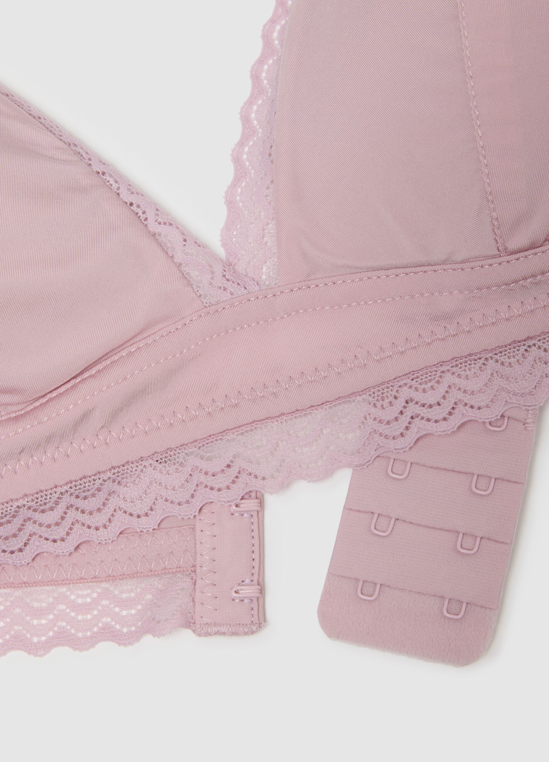 Pink triangle bra with lace and thin straps