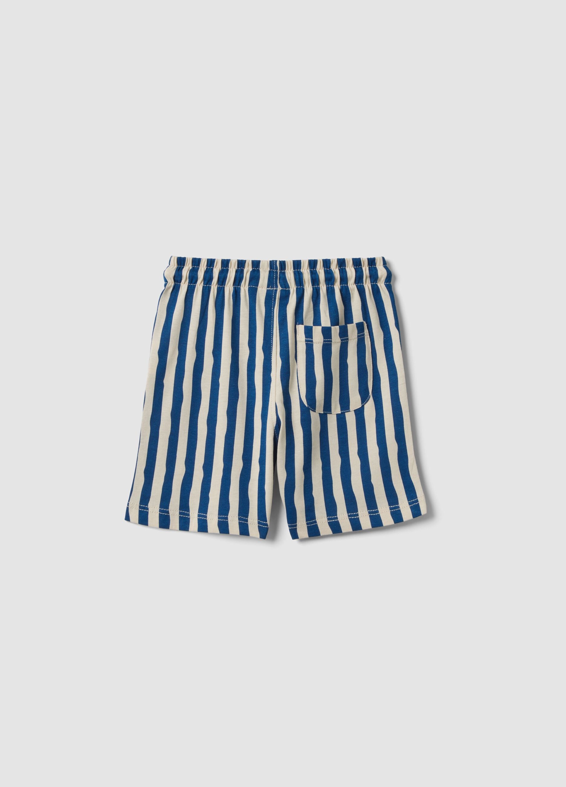 Blue and white striped organic cotton shorts for baby boy, regular fit