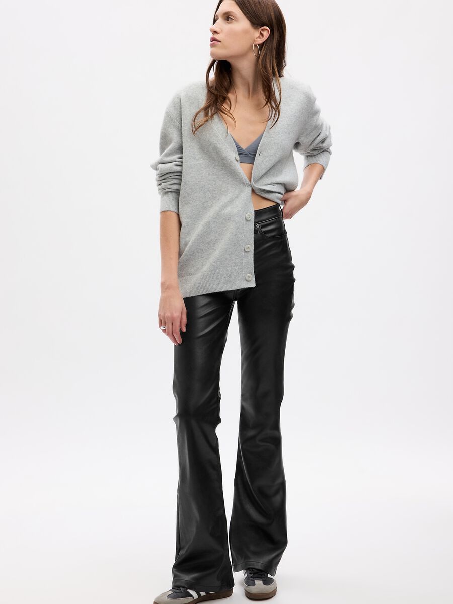 Flare-fit shiny-effect trousers_0