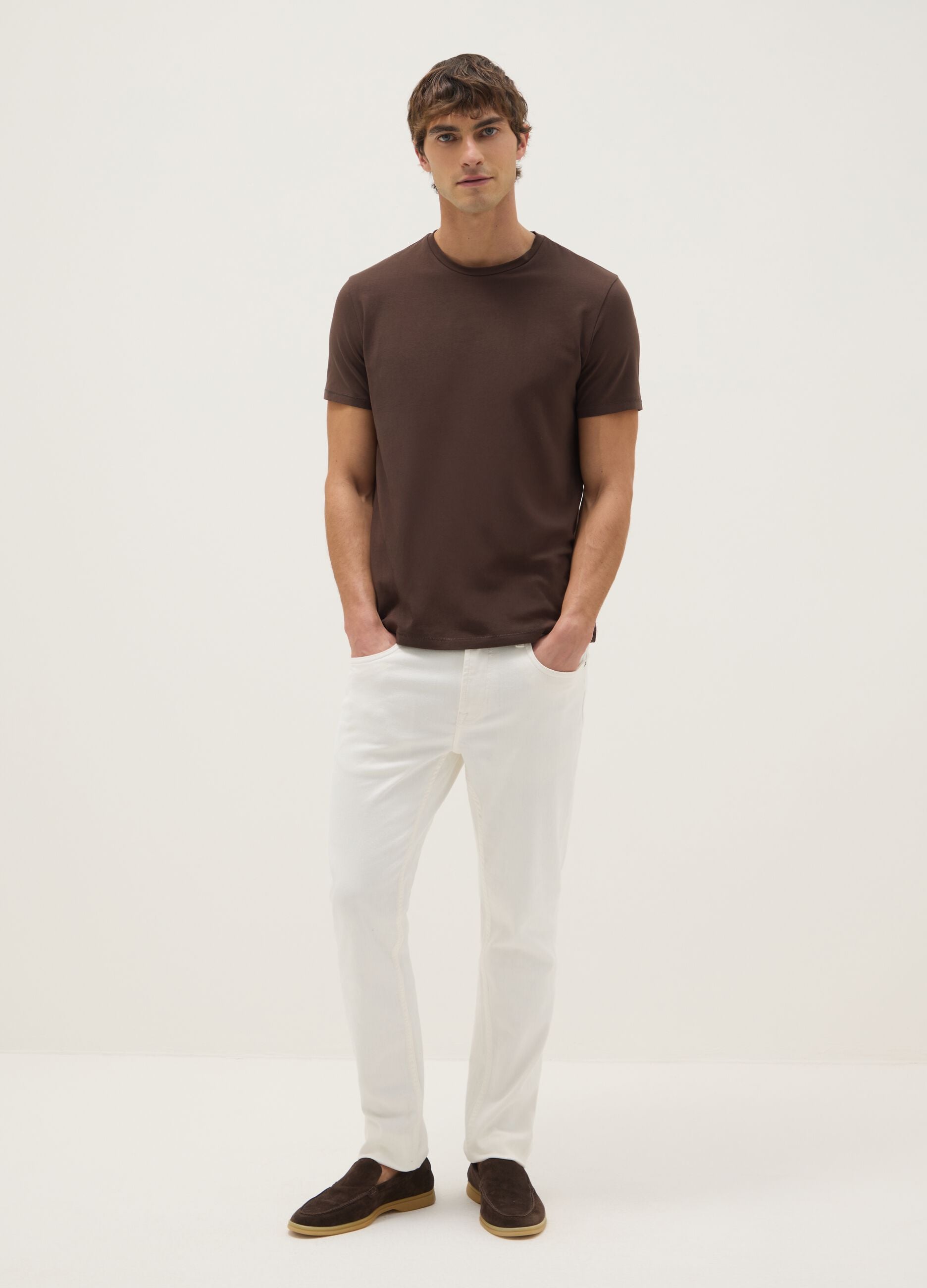 Slim fit brown stretch cotton T-shirt