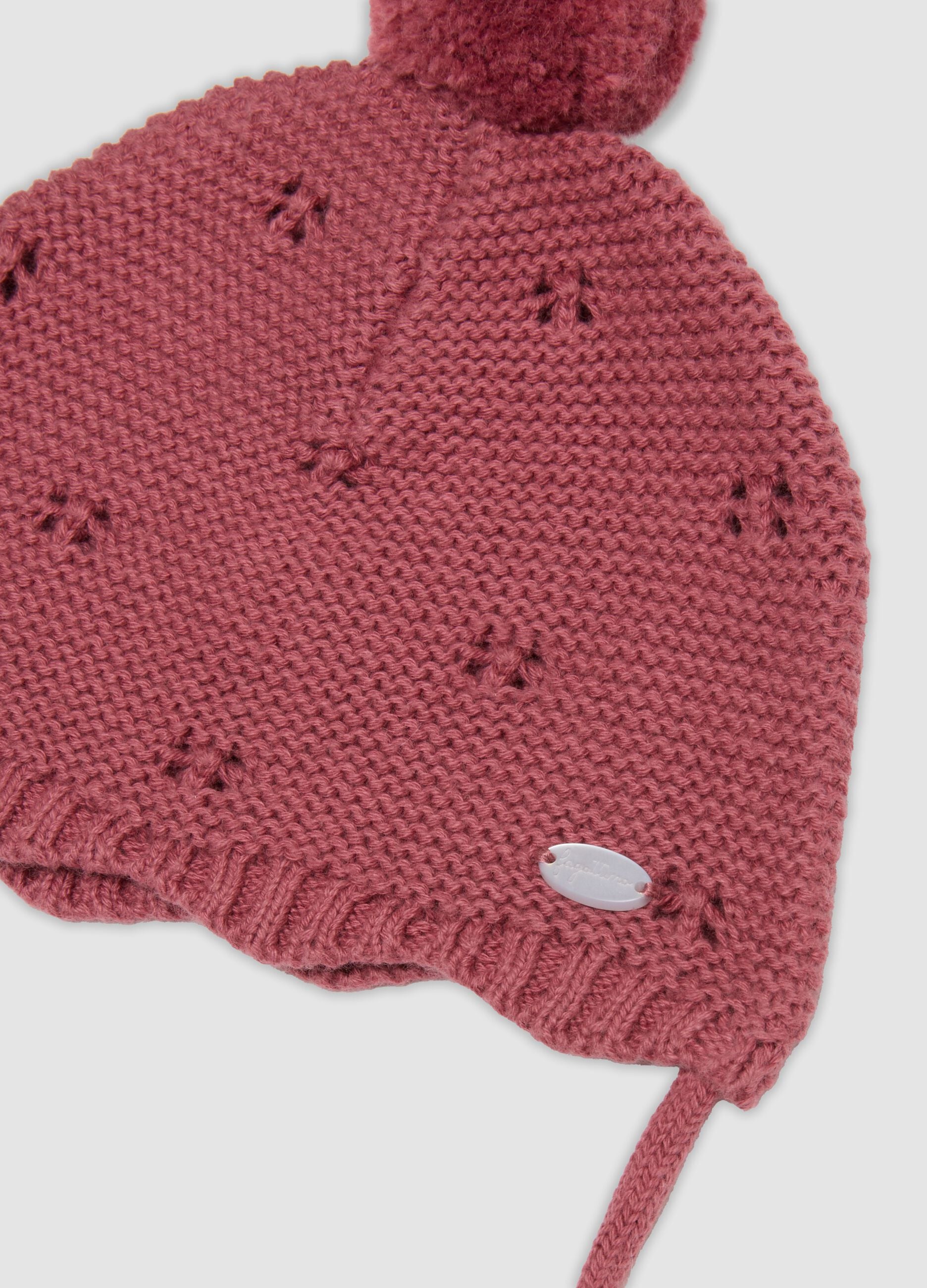 Pink pure organic cotton openwork jacquard hat