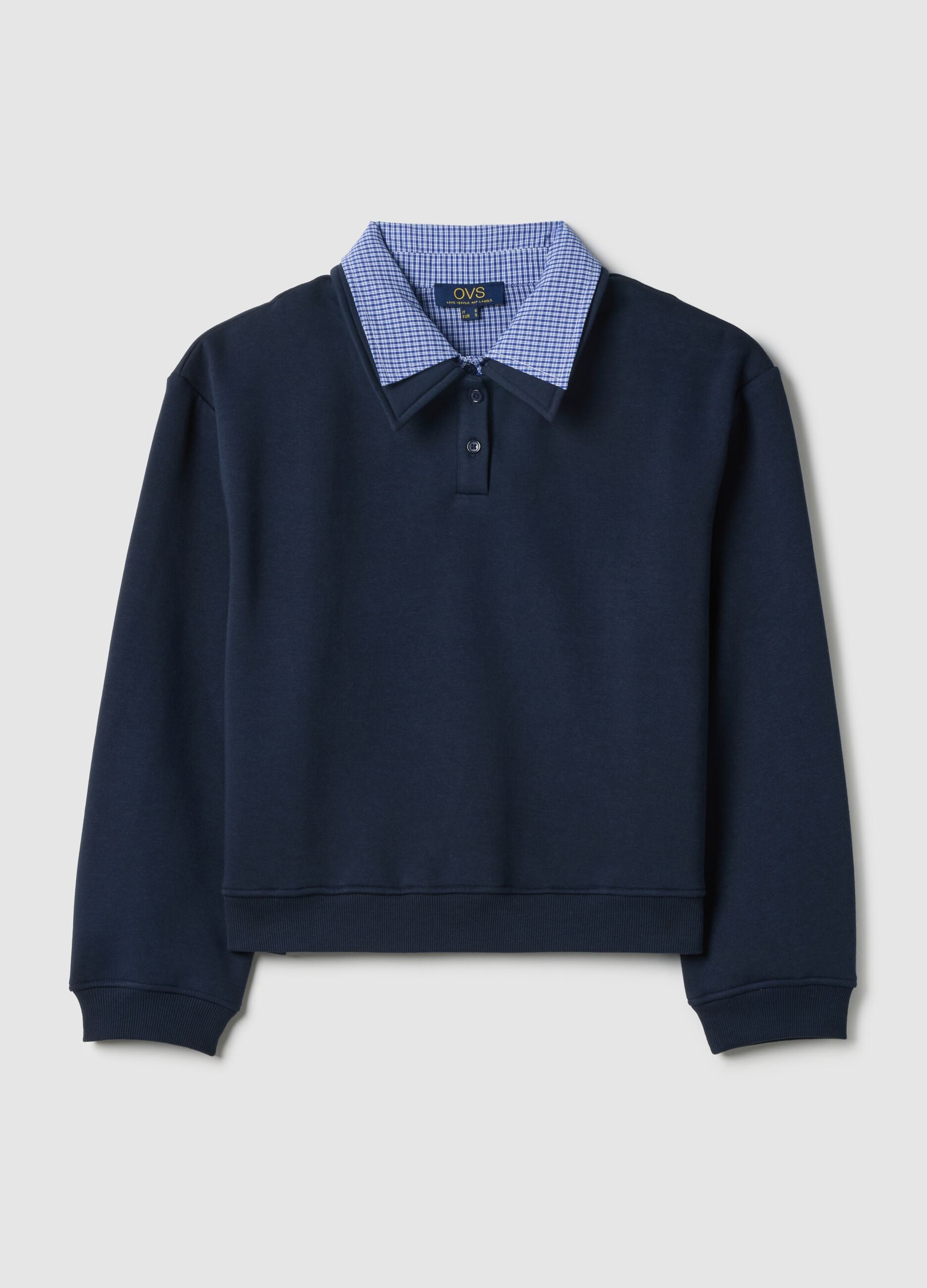 Blue cotton blend jumper with regular fit and contrasting collar