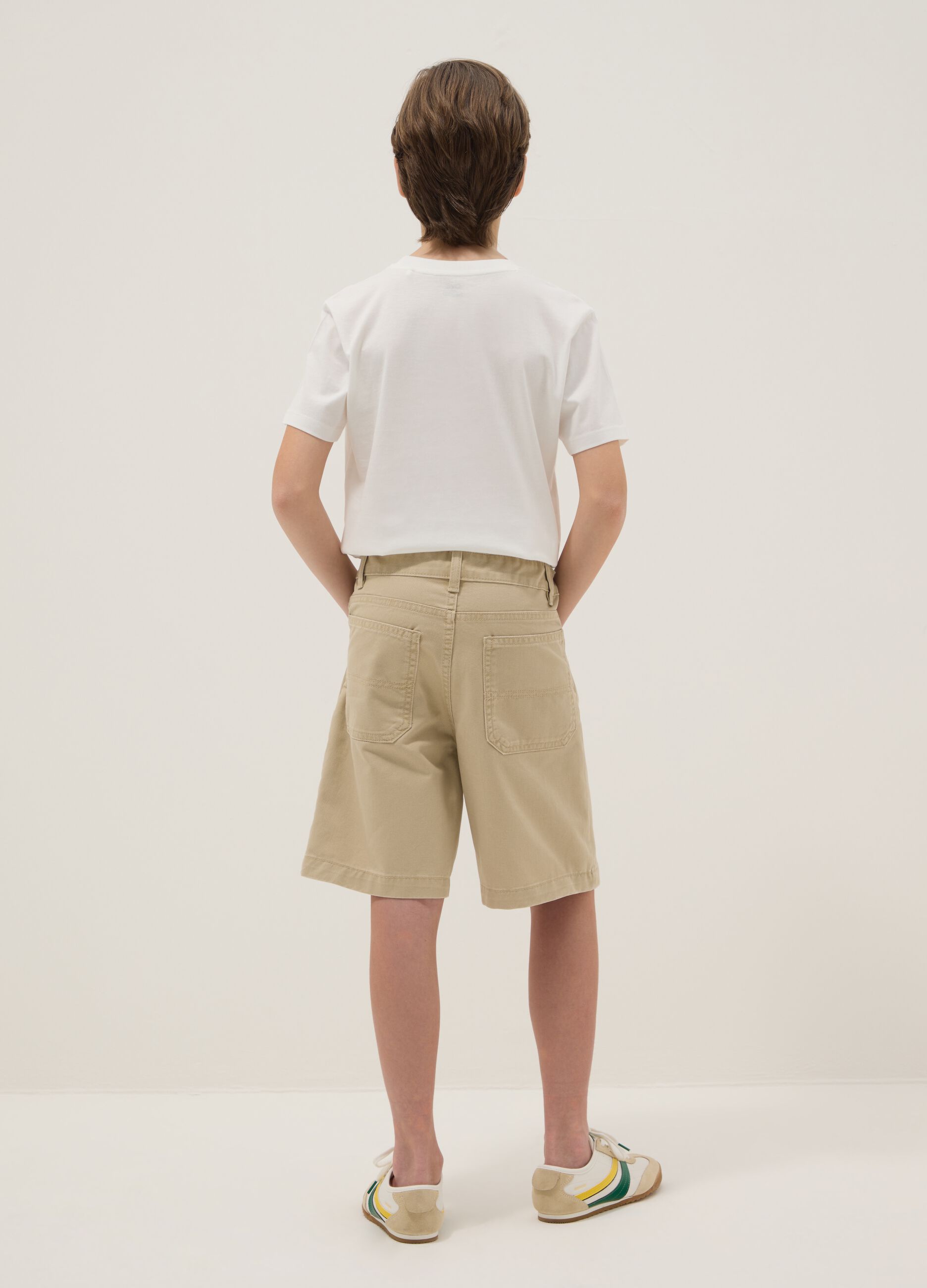 Boys' comfort fit beige pure cotton shorts