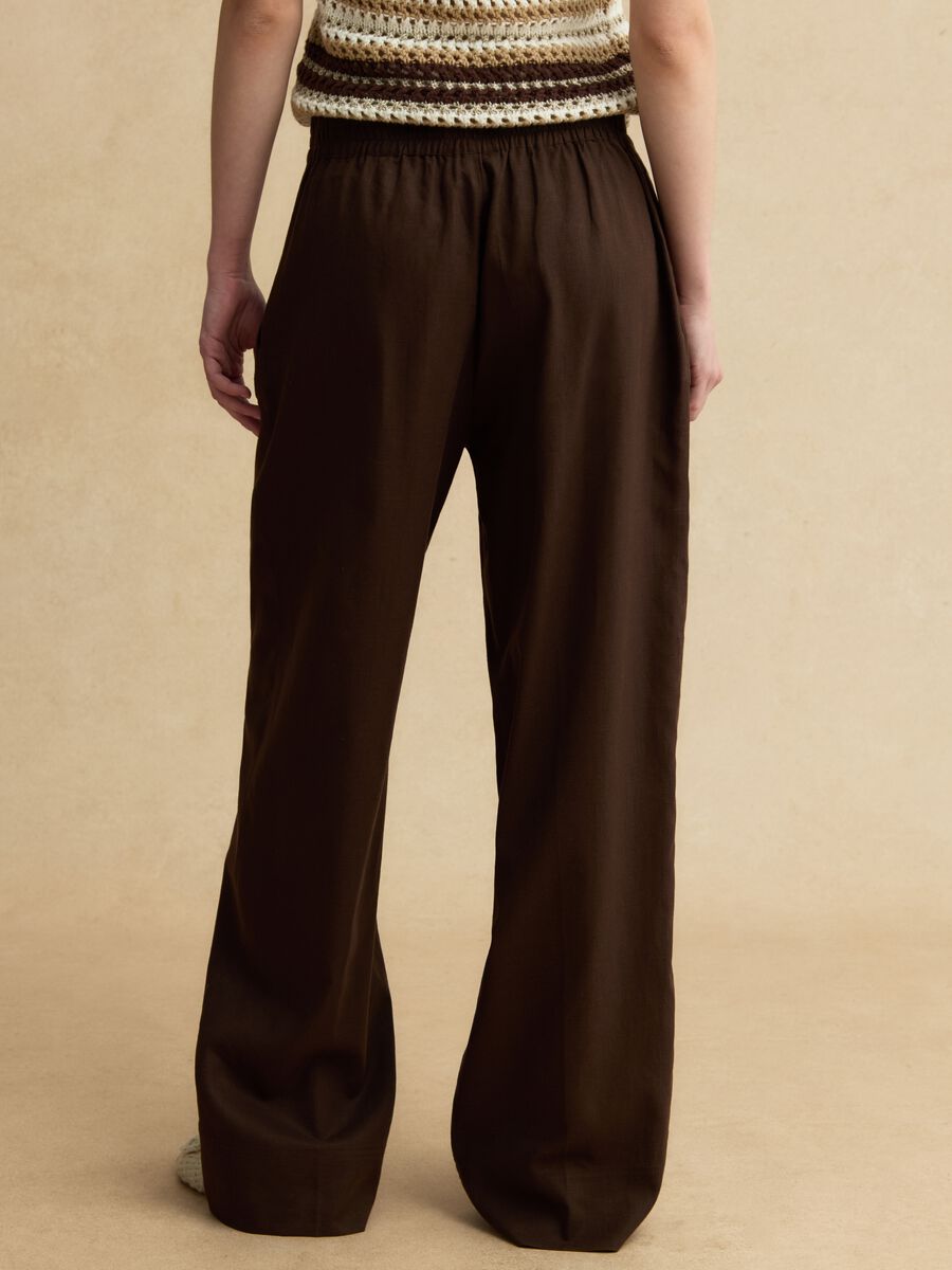 Brown wide leg linen blend trousers_2