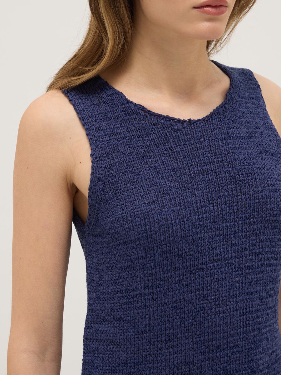 Blue Cotton Blend Regular Fit Tank Top_3