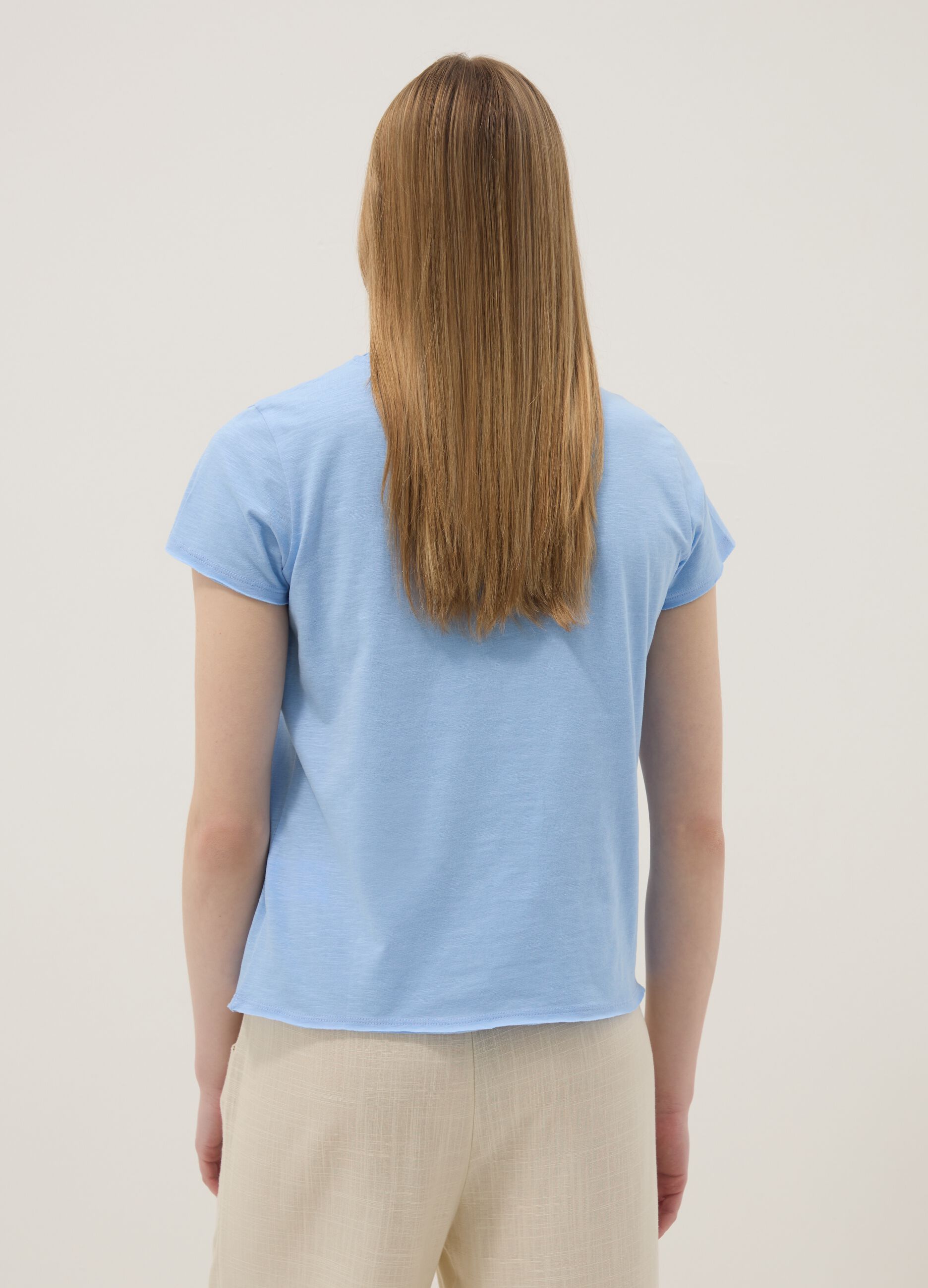 Sky blue pure cotton short-sleeve T-shirt, regular fit