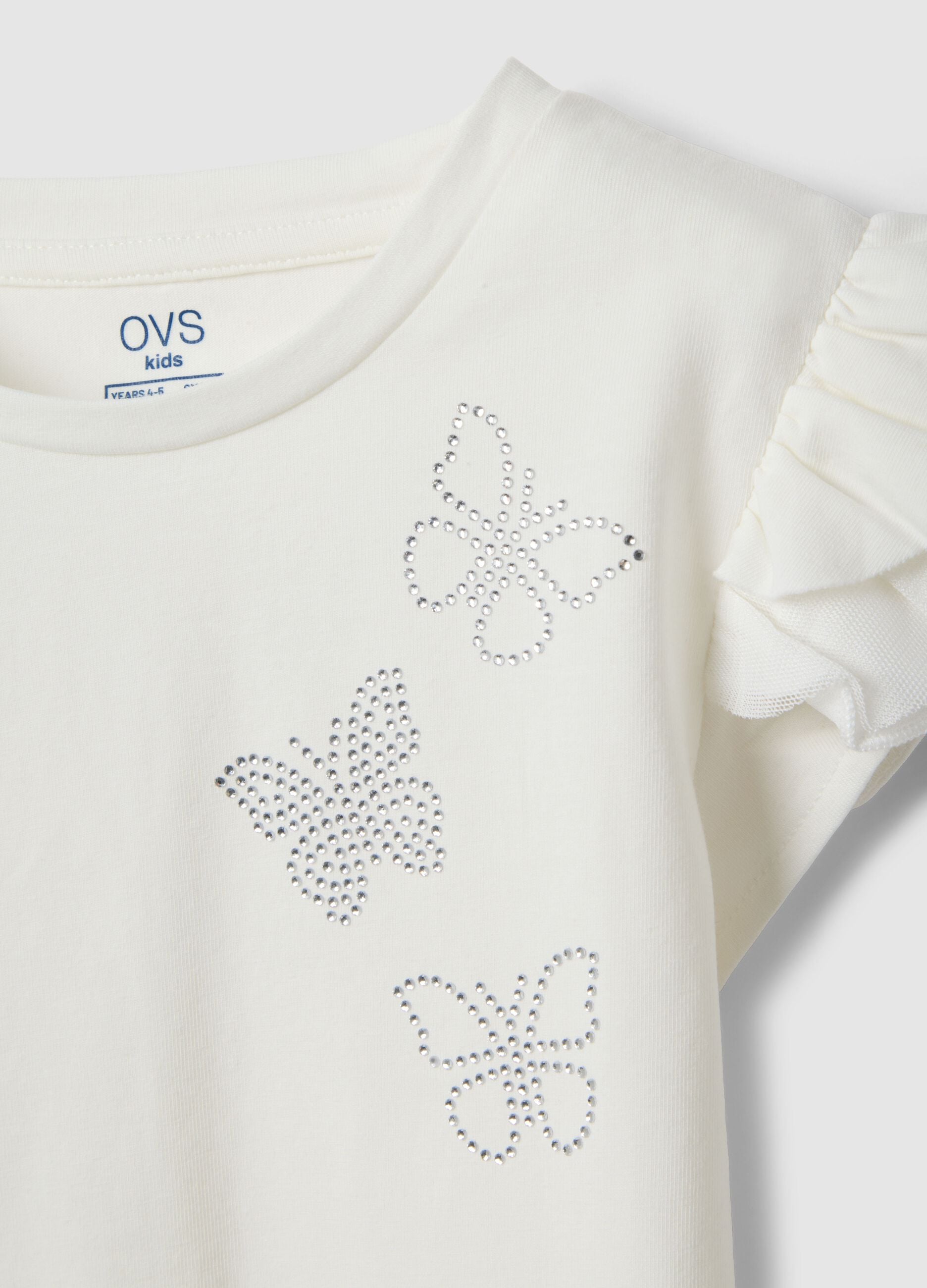 White stretch cotton t-shirt with frills for girls