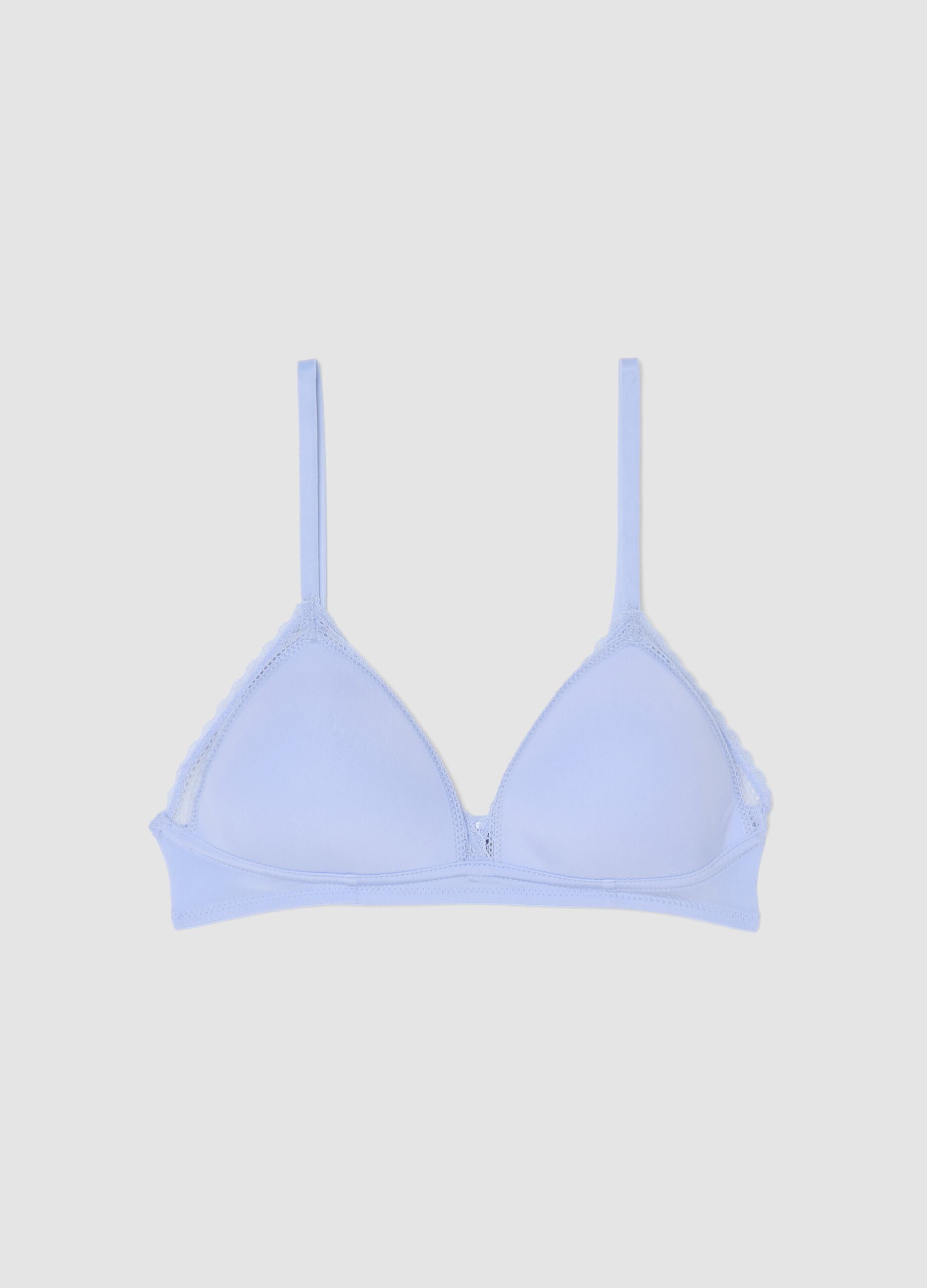 Blue triangle bra with lace detail