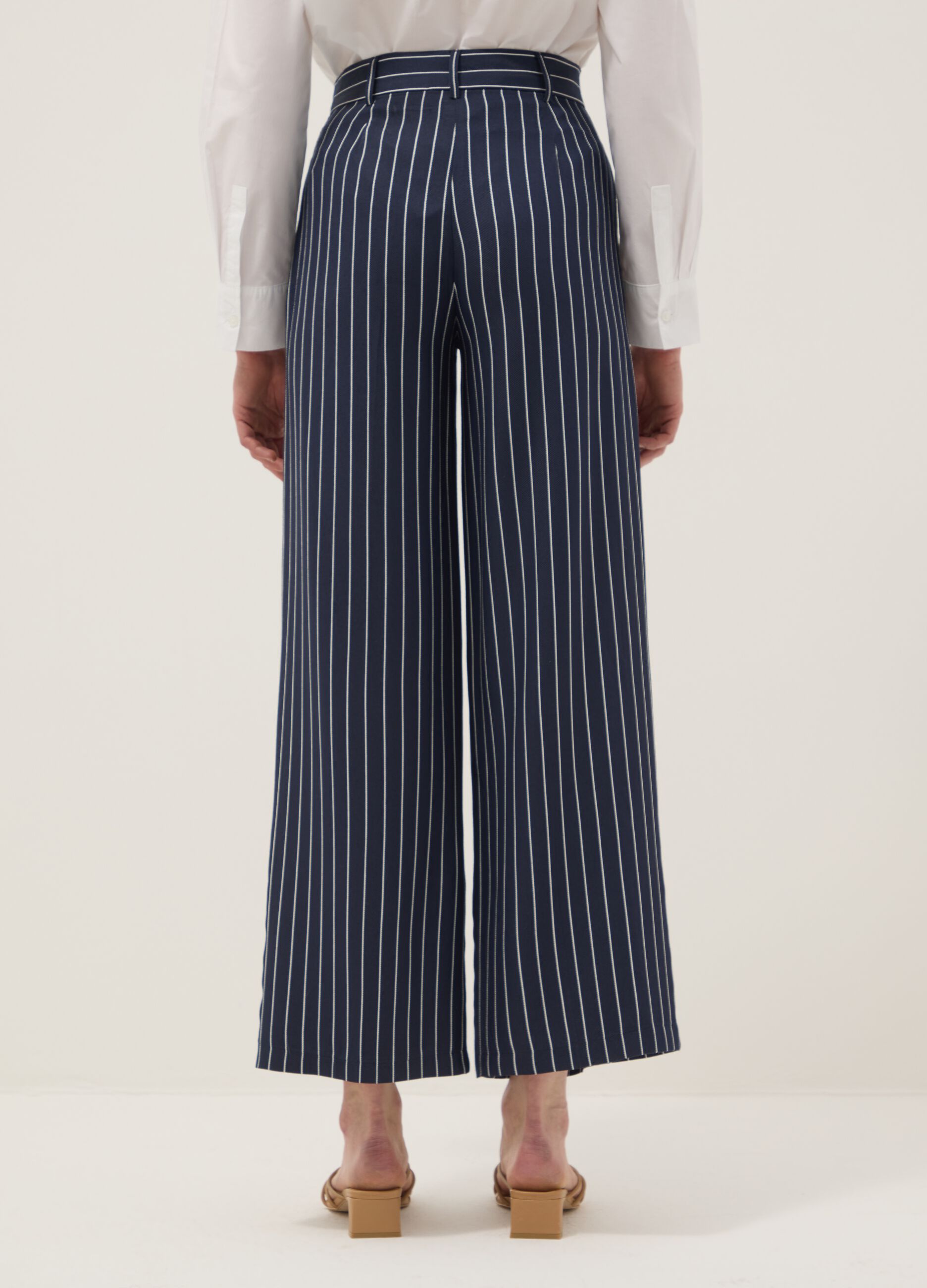 Multicolour Striped Viscose-Blend Oversize Fit Trousers