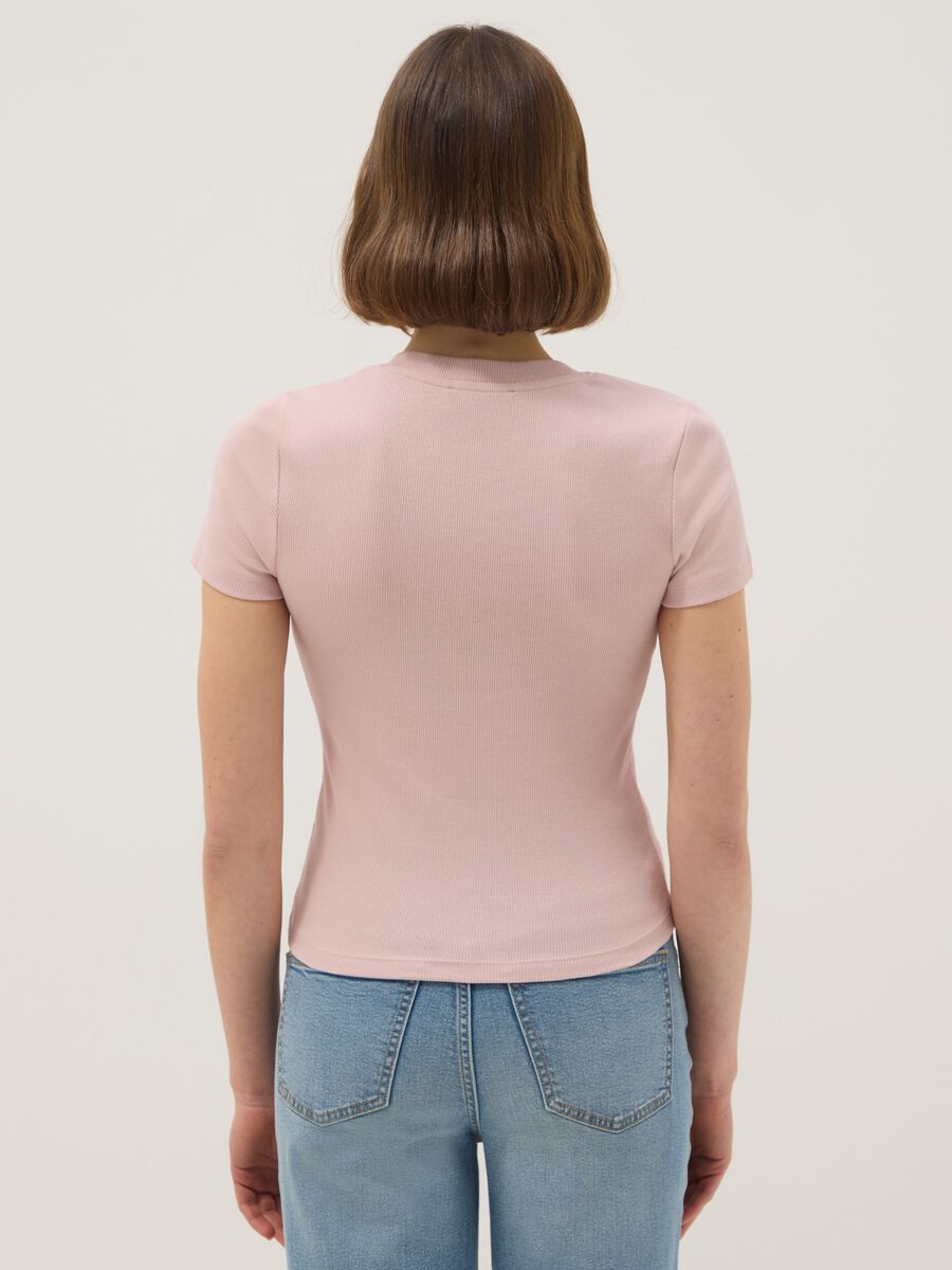 Pink regular fit deep V stretch cotton T-shirt_2