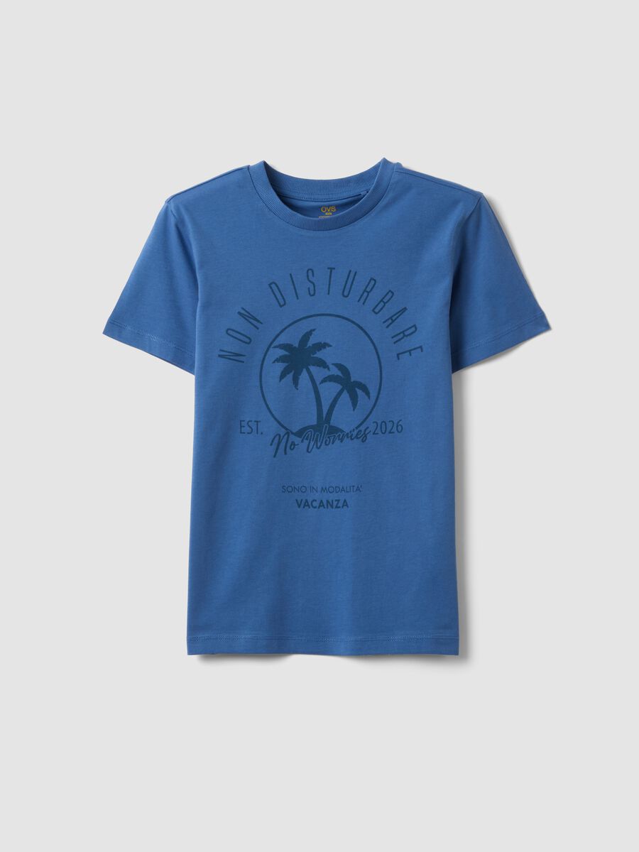Blue short-sleeved T-shirt in pure organic cotton for boys_3