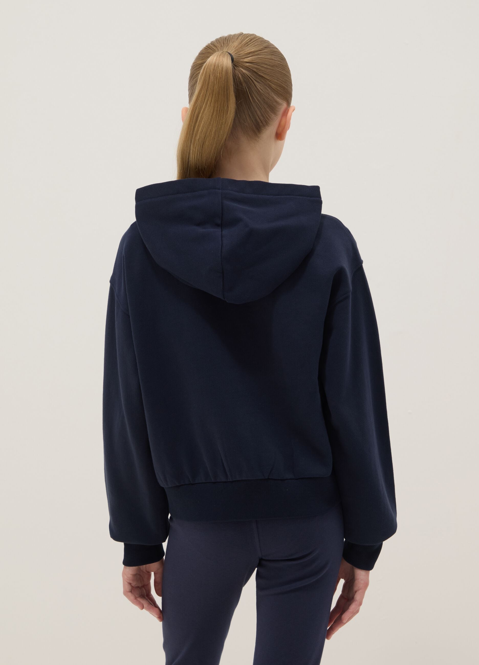 Blue pure cotton hoodie with zip for girls, regular fit