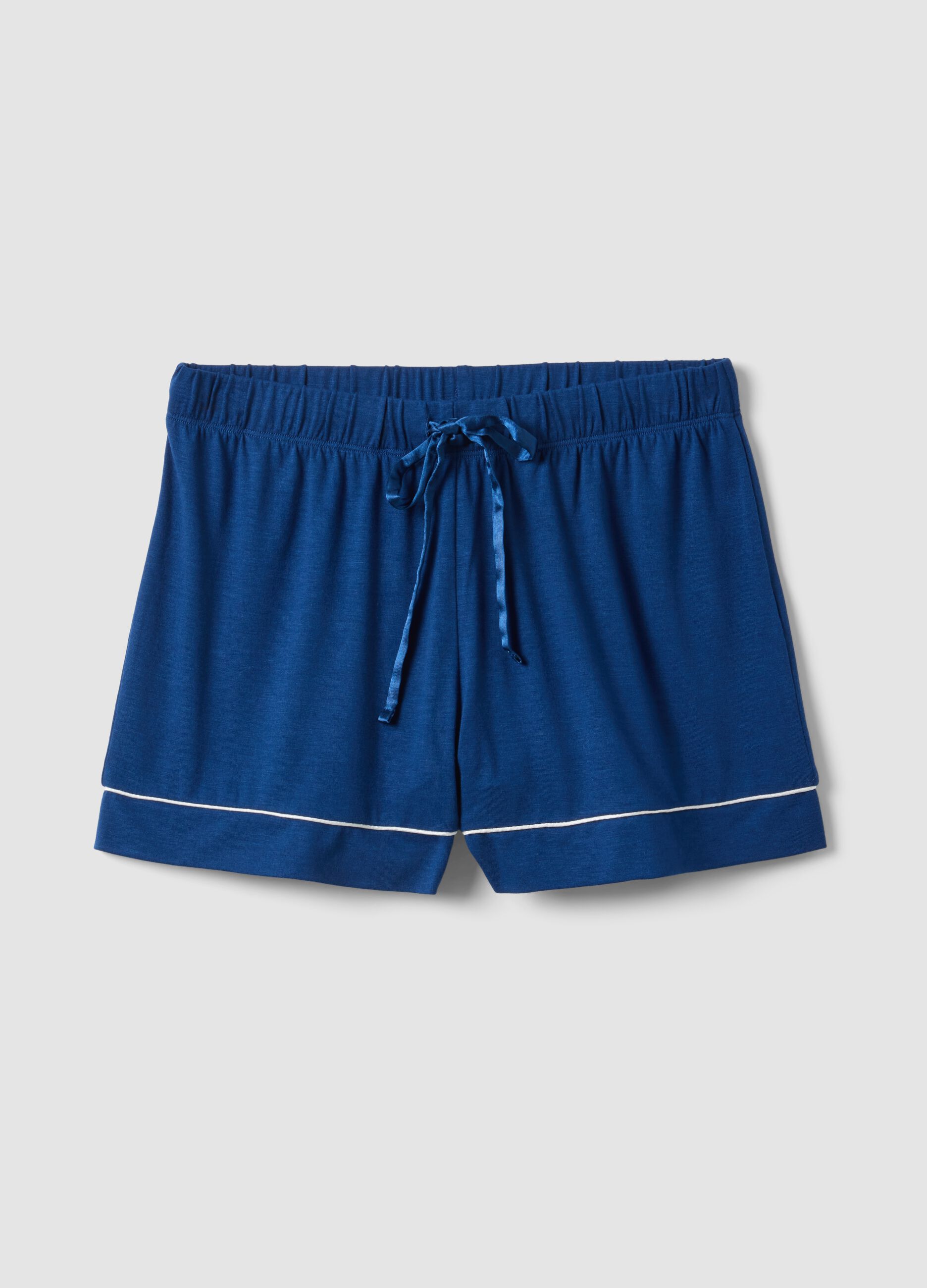 Regular fit blue stretch viscose blend pyjama shorts