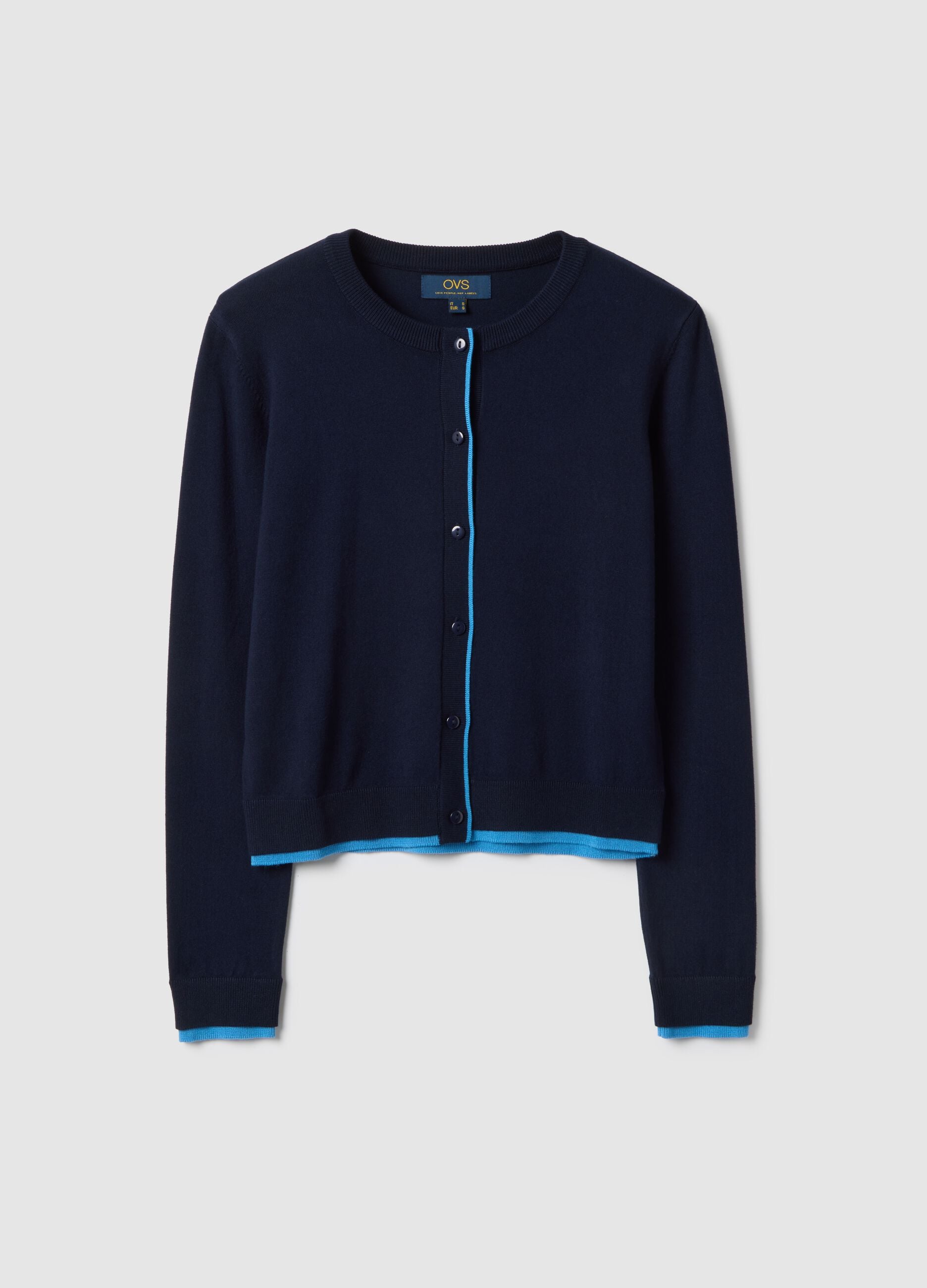 Blue Viscose Blend Cardigan Regular Fit