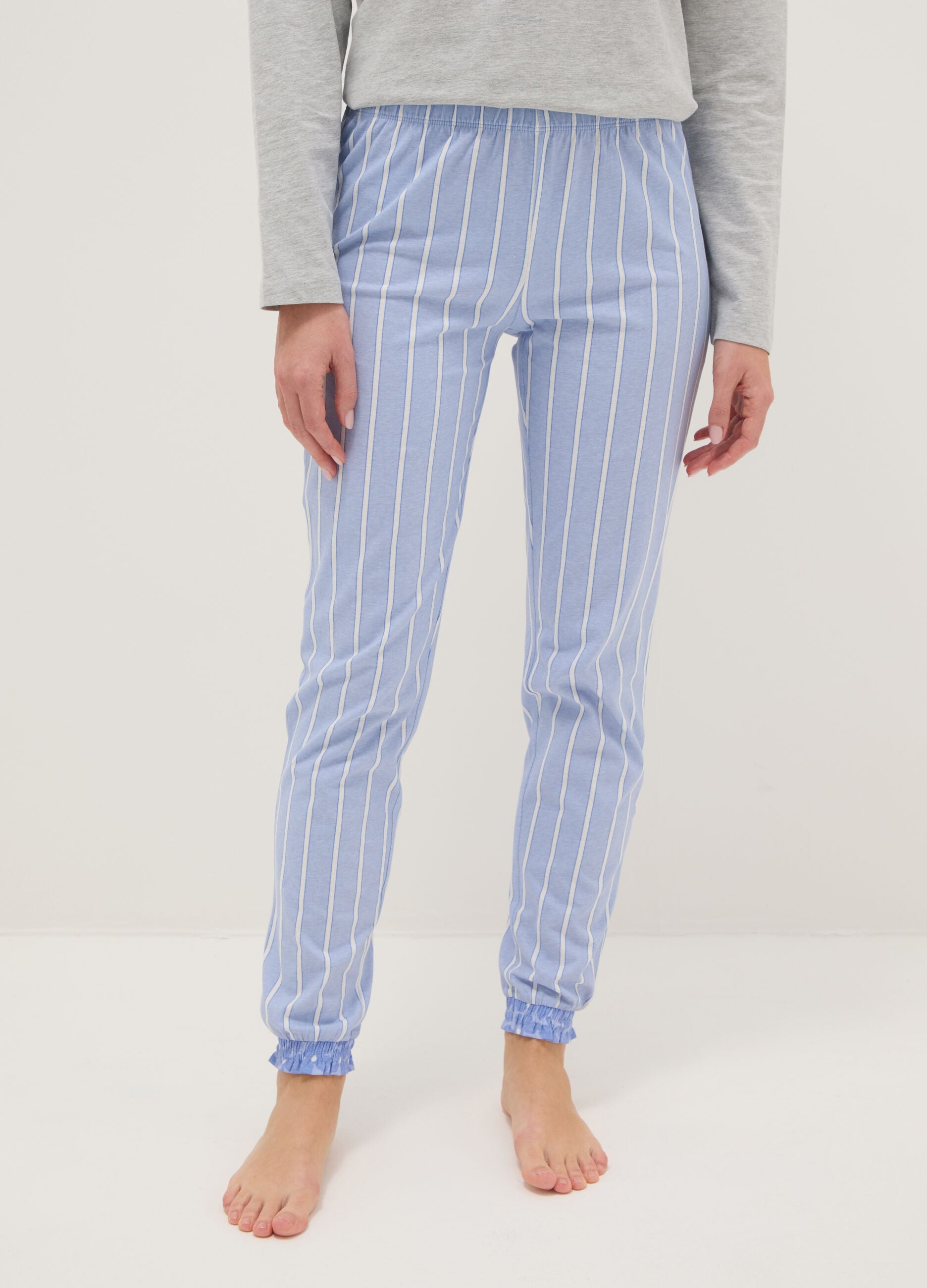 Multicolour striped pyjama trousers in pure cotton regular fit