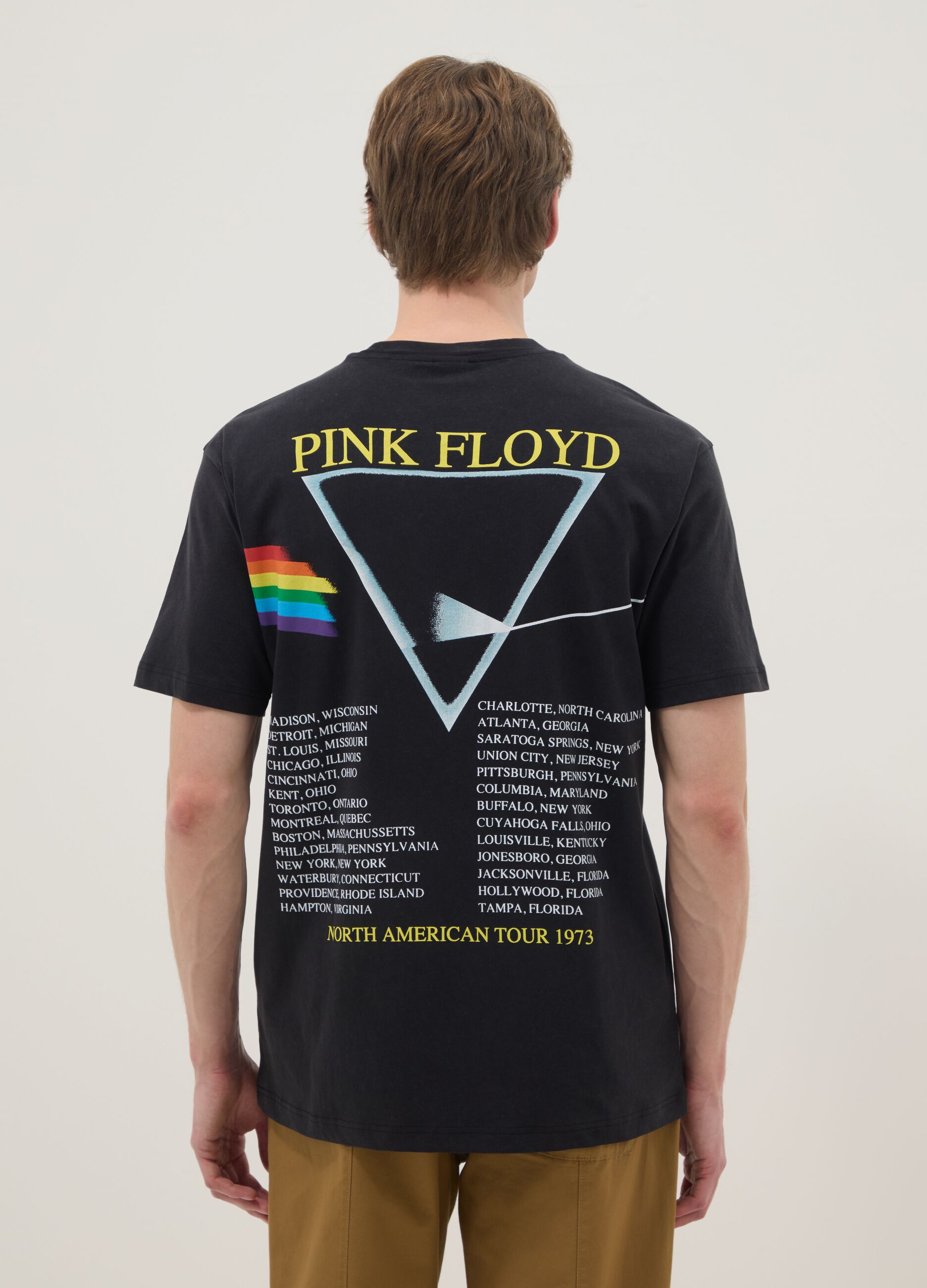 Black regular fit pure cotton T-shirt with Pink Floyd print