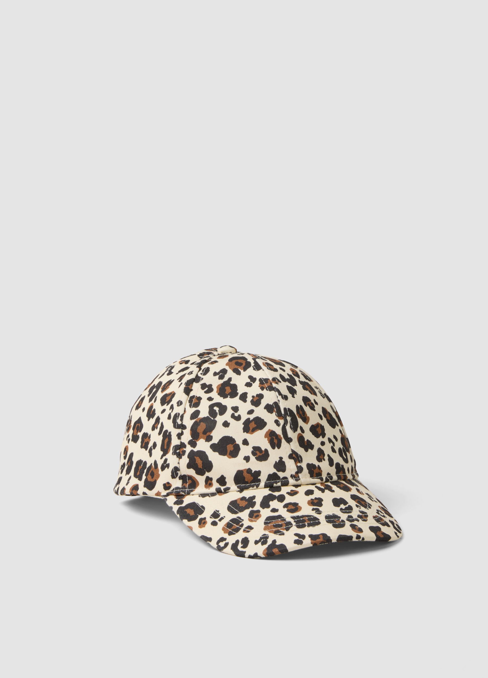 Beige stretch cotton cap with animal print