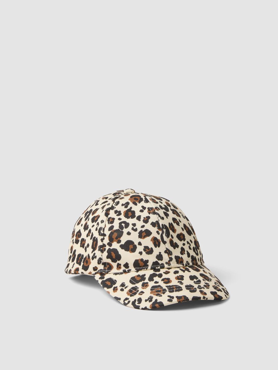 Beige stretch cotton cap with animal print_0