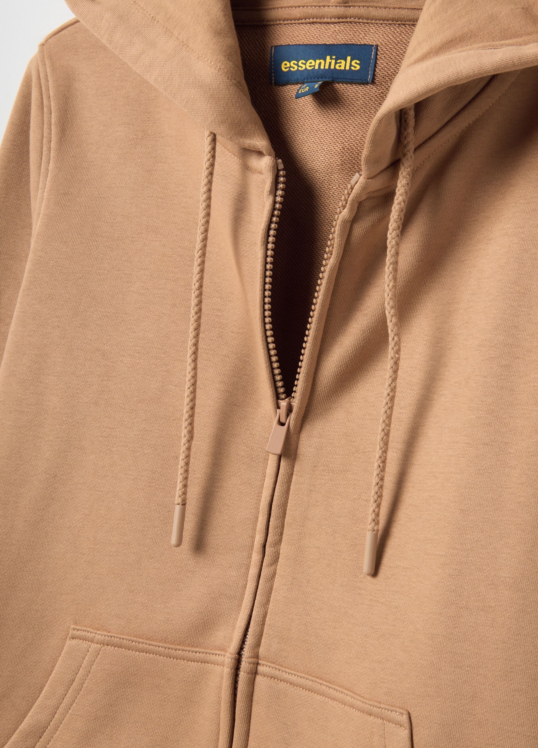 Brown cotton blend hoodie regular fit with zip