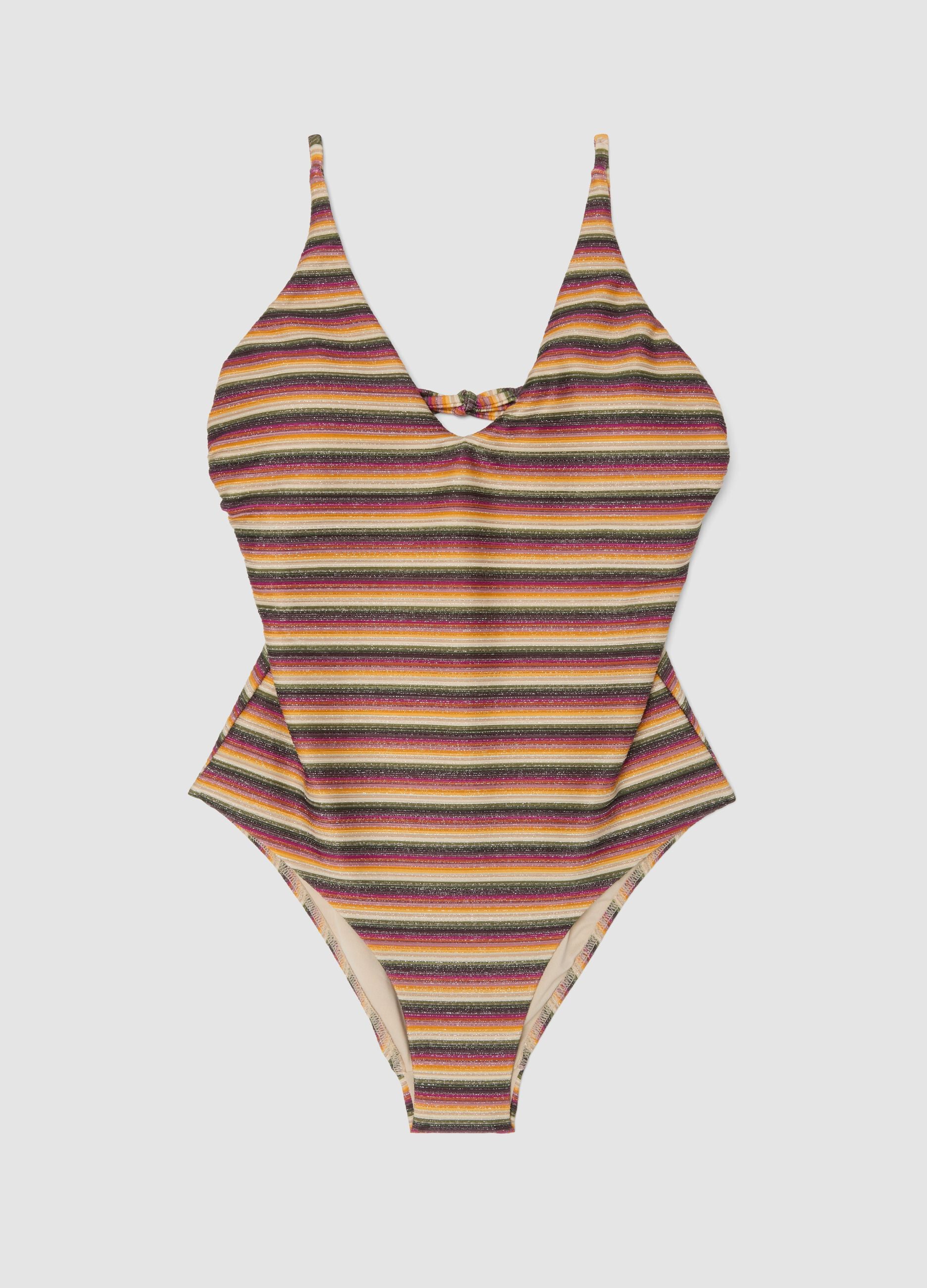 Multicoloured striped stretch fabric swimsuit