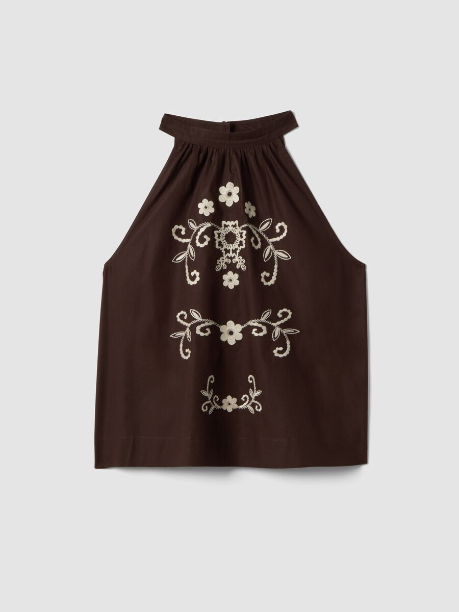 Brown pure cotton blouse regular fit with floral embroidery_4