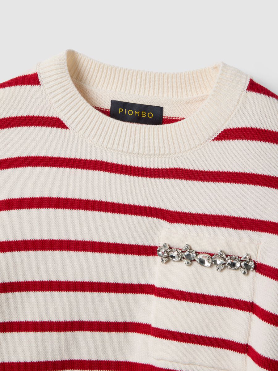 Beige jumper with red stripes in pure cotton regular fit_5