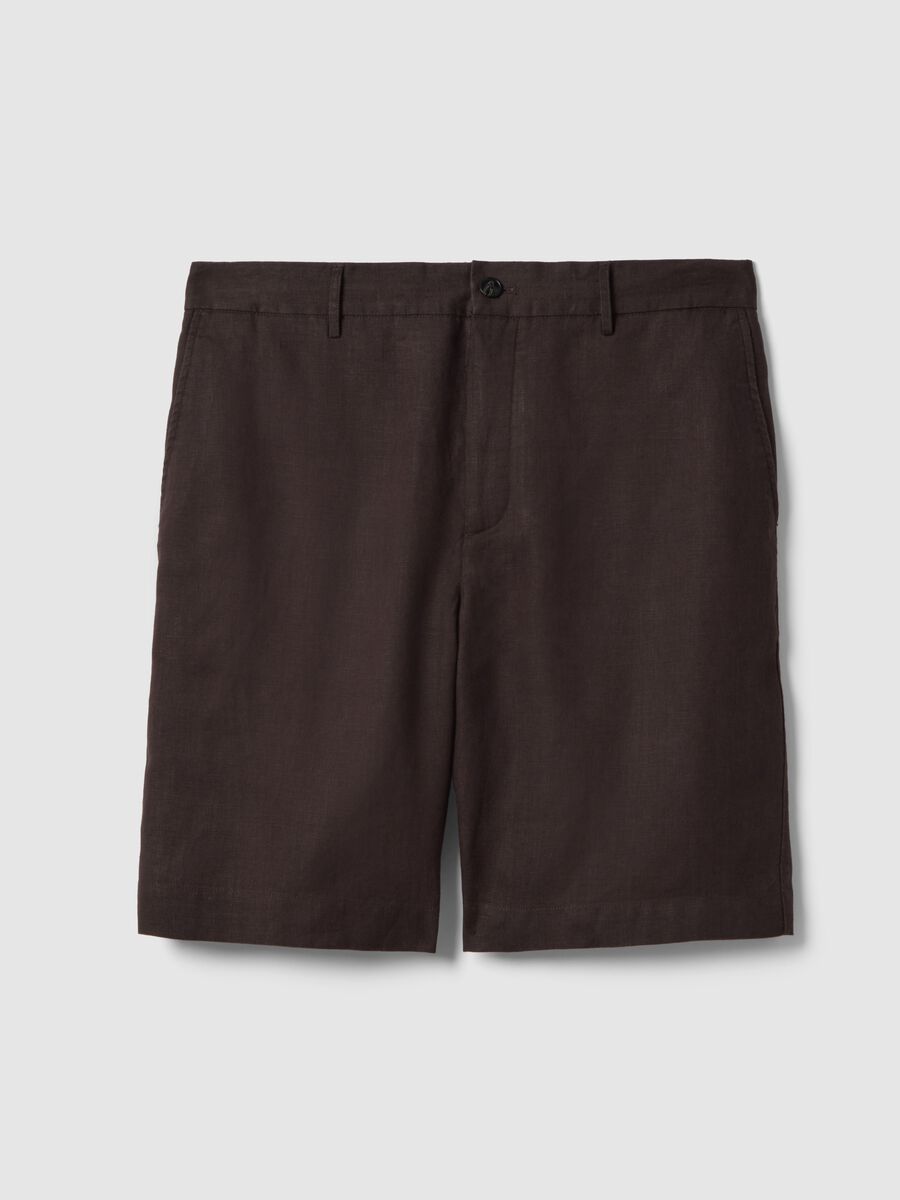 Brown pure linen Bermuda shorts with regular fit_5