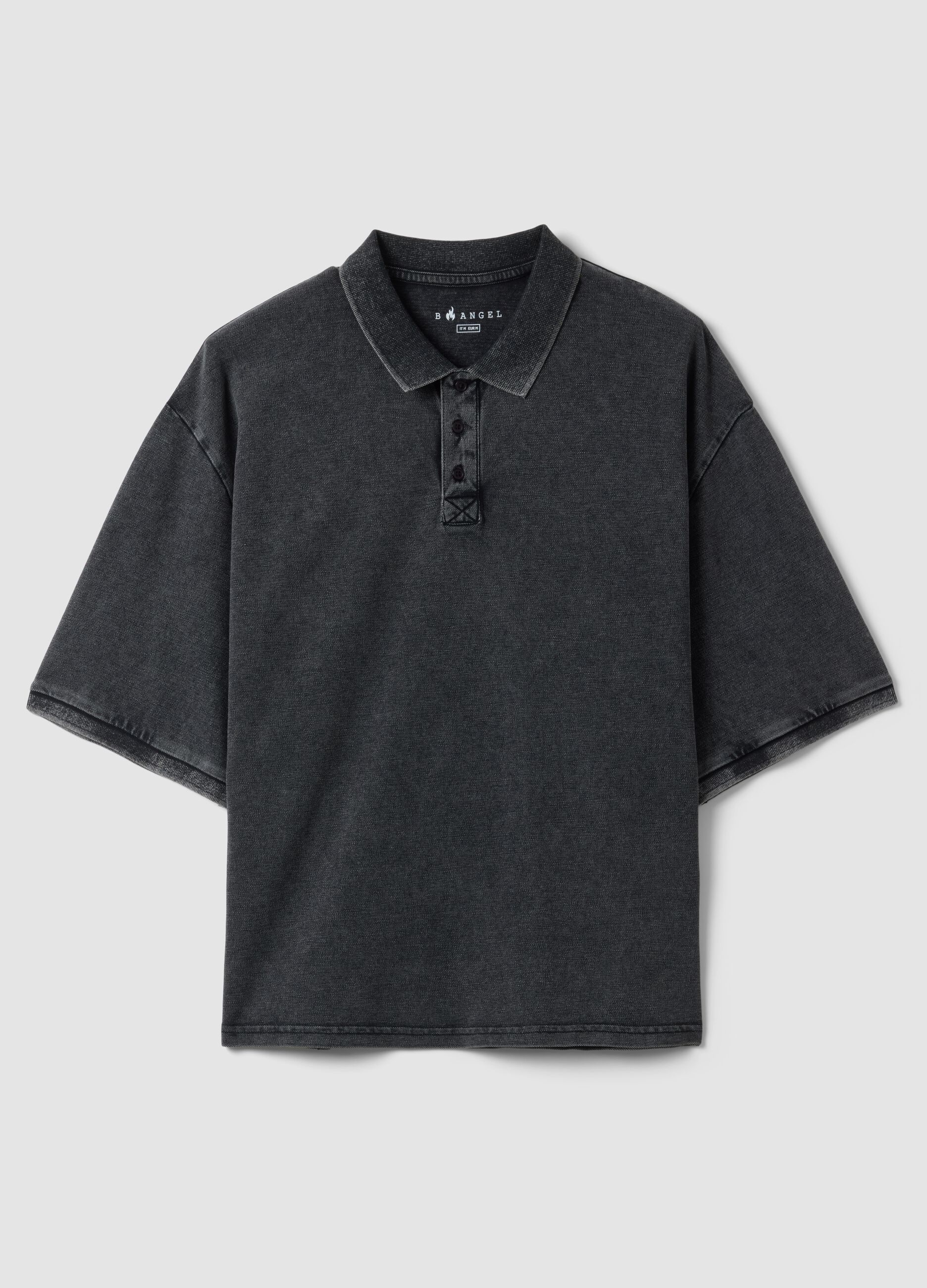 Polo a maniche corte in puro cotone nero regular fit