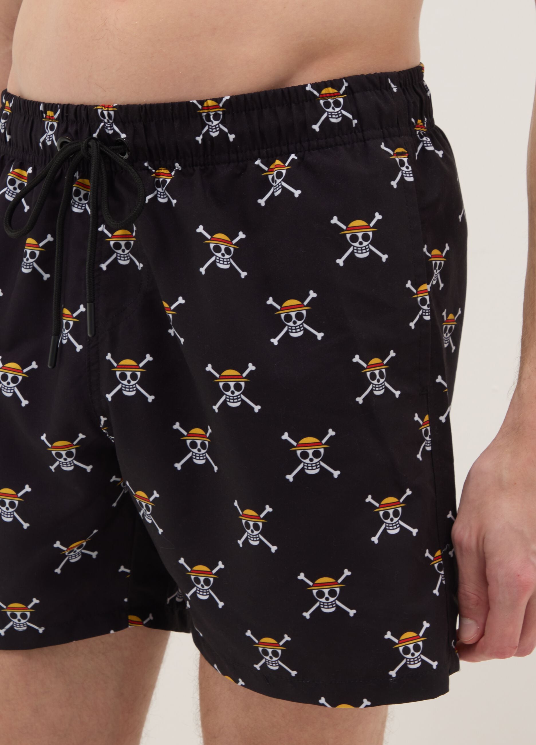 Black Swim Shorts with One Piece Prints