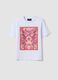 T-shirt bianca in puro cotone con stampa ricamata floreale_4