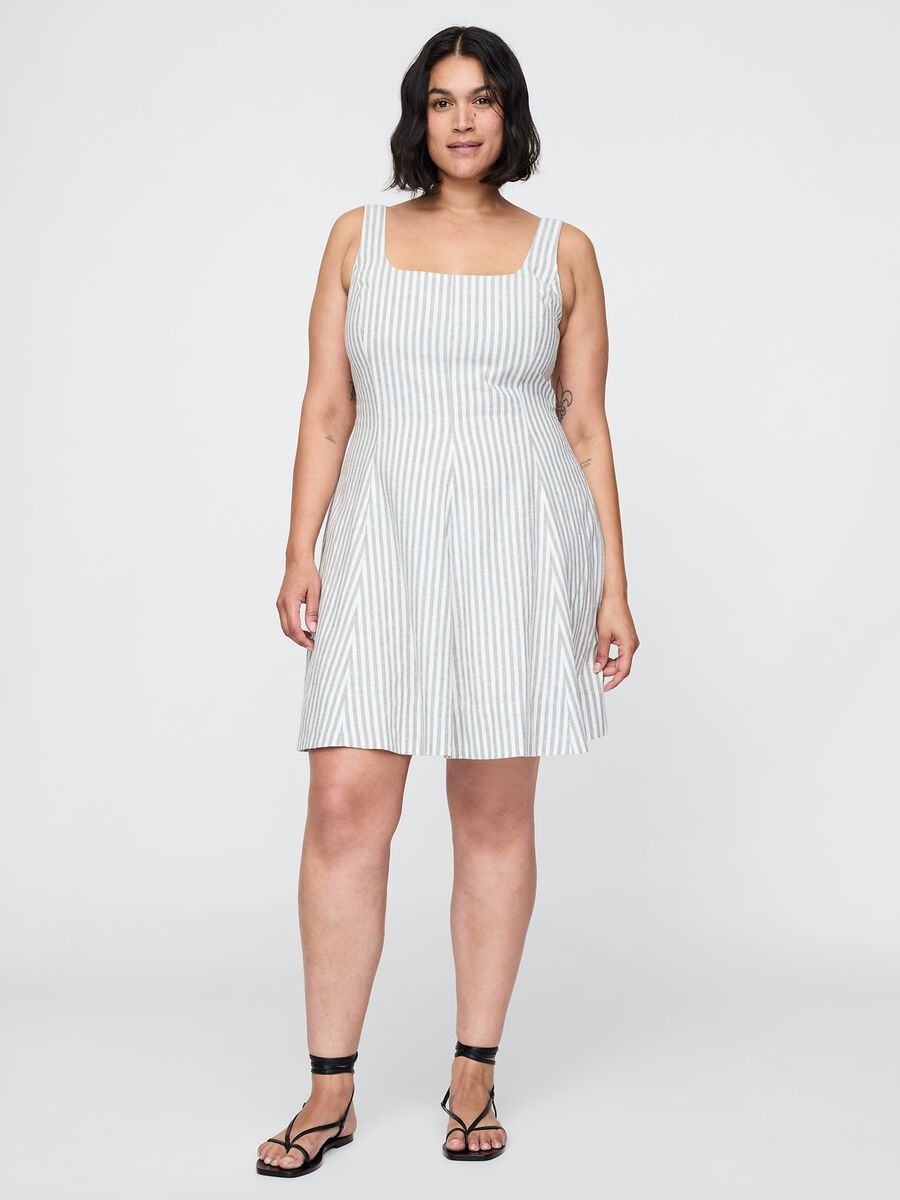 White and grey striped dress in linen and viscose_4