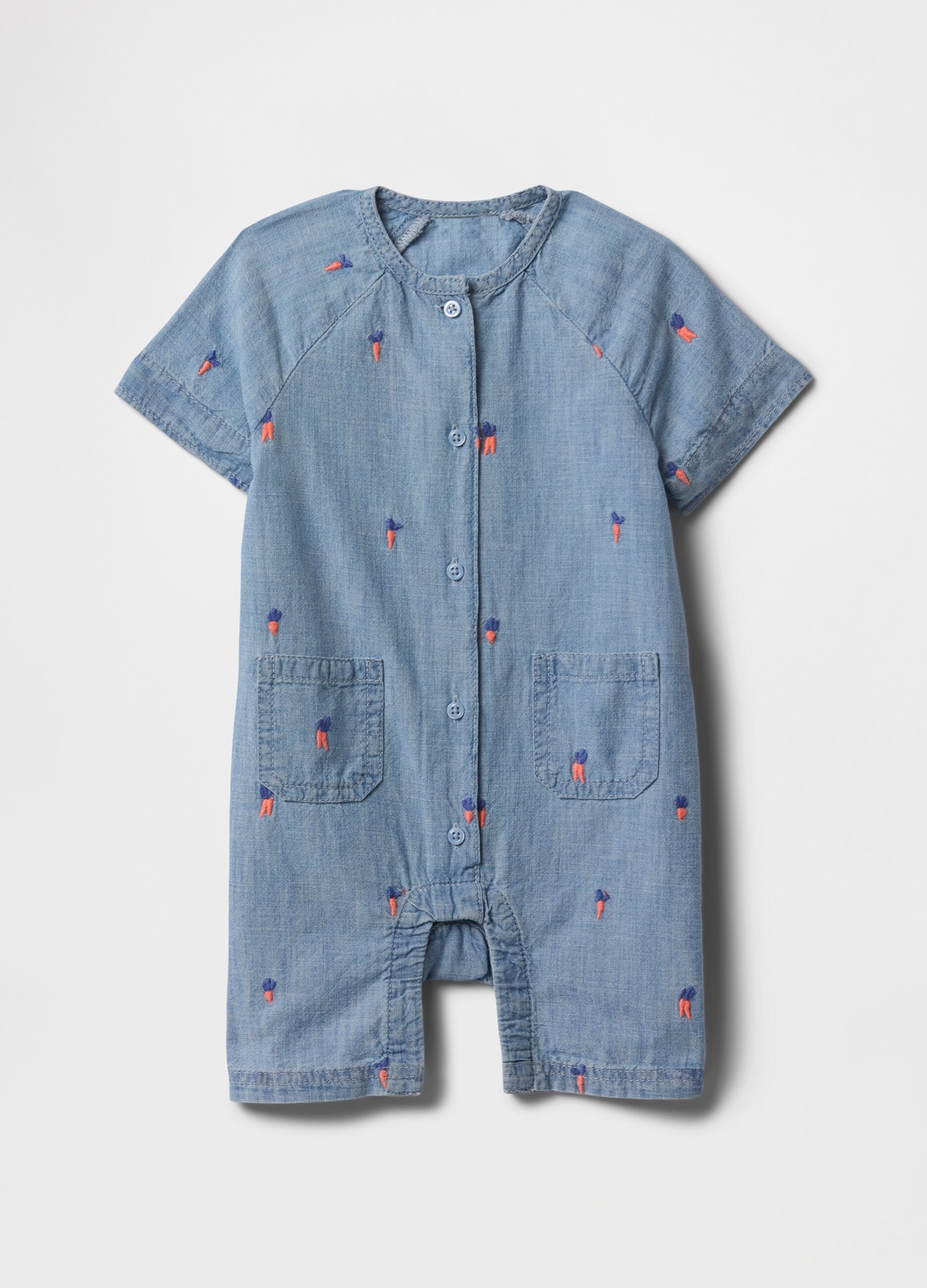 Denim Baby Romper with Colourful Embroidery