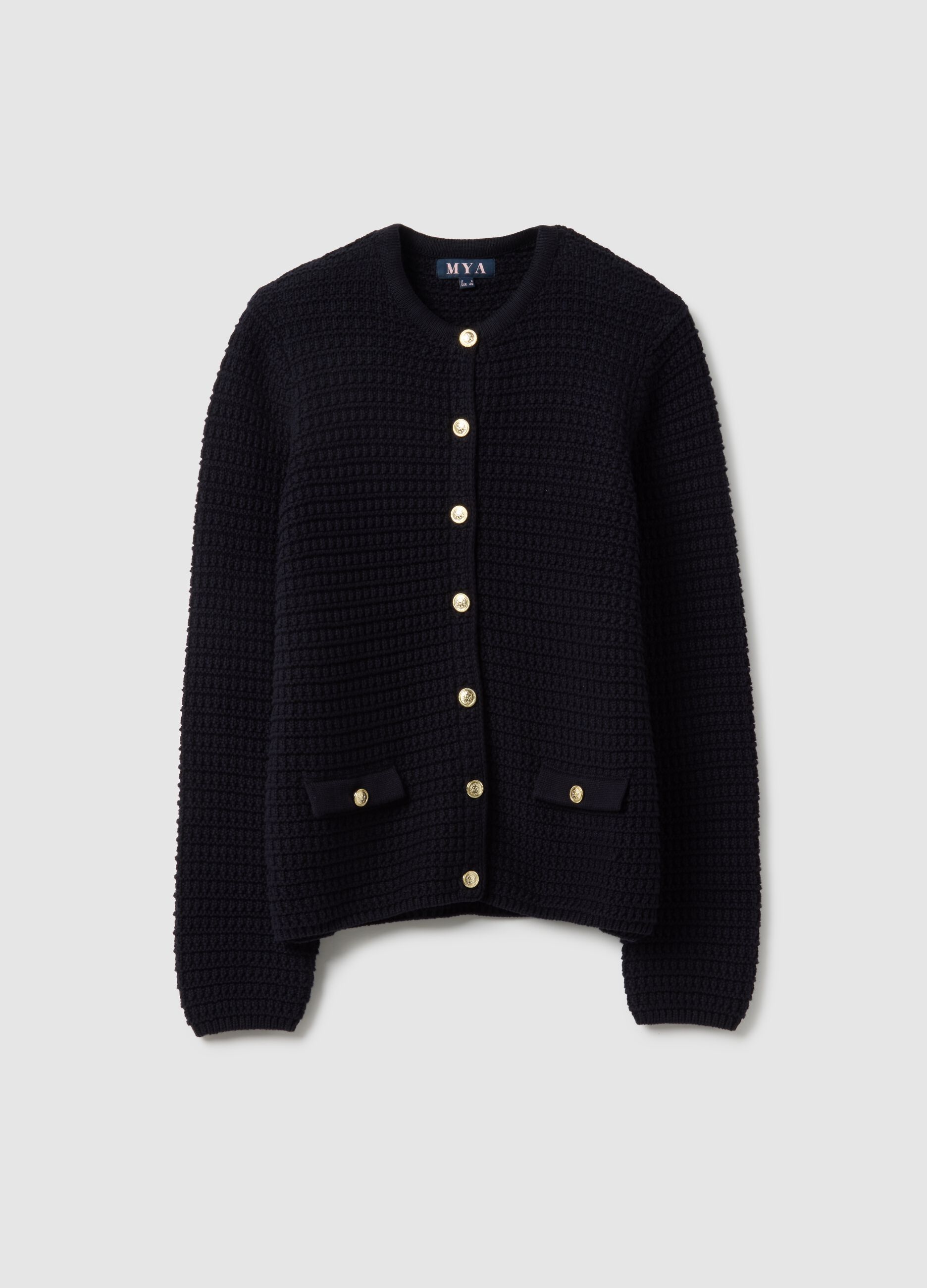 Black pure cotton regular fit cardigan with gold buttons