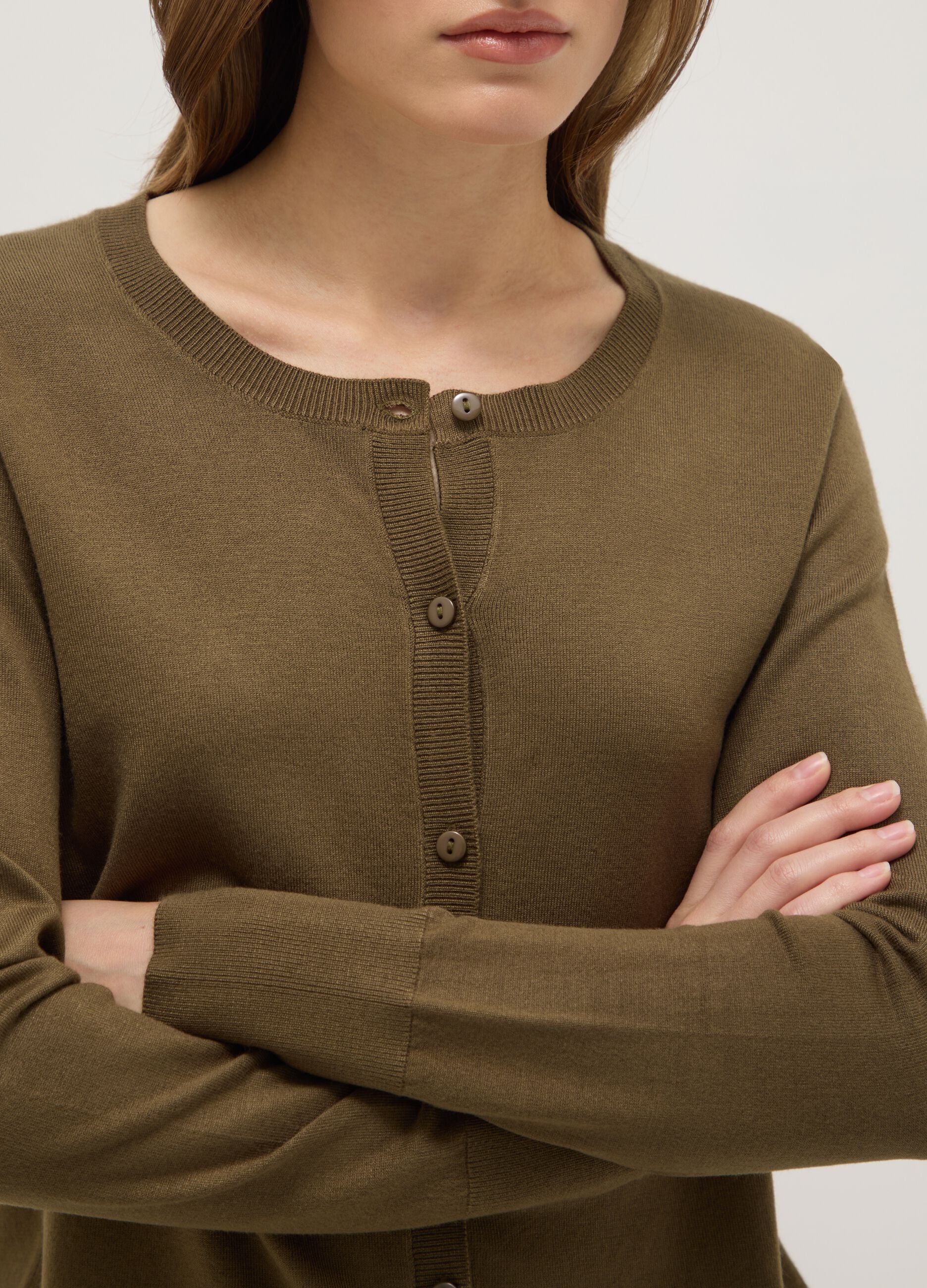 Green Crewneck Cardigan Regular Fit