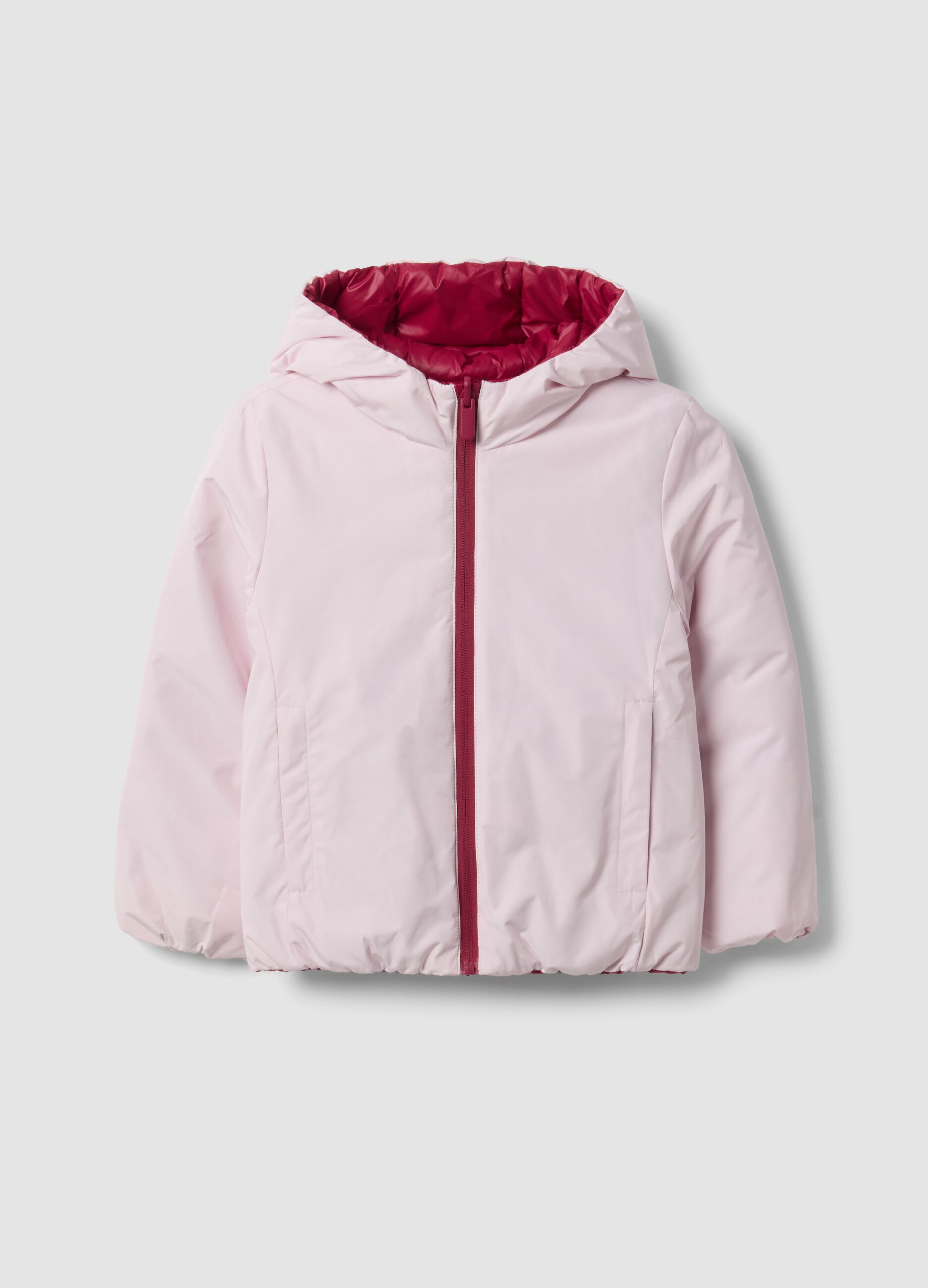 Ultralight reversible padded pink hooded jacket for girls