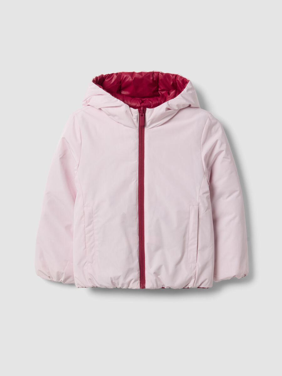 Ultralight reversible padded pink hooded jacket for girls_0