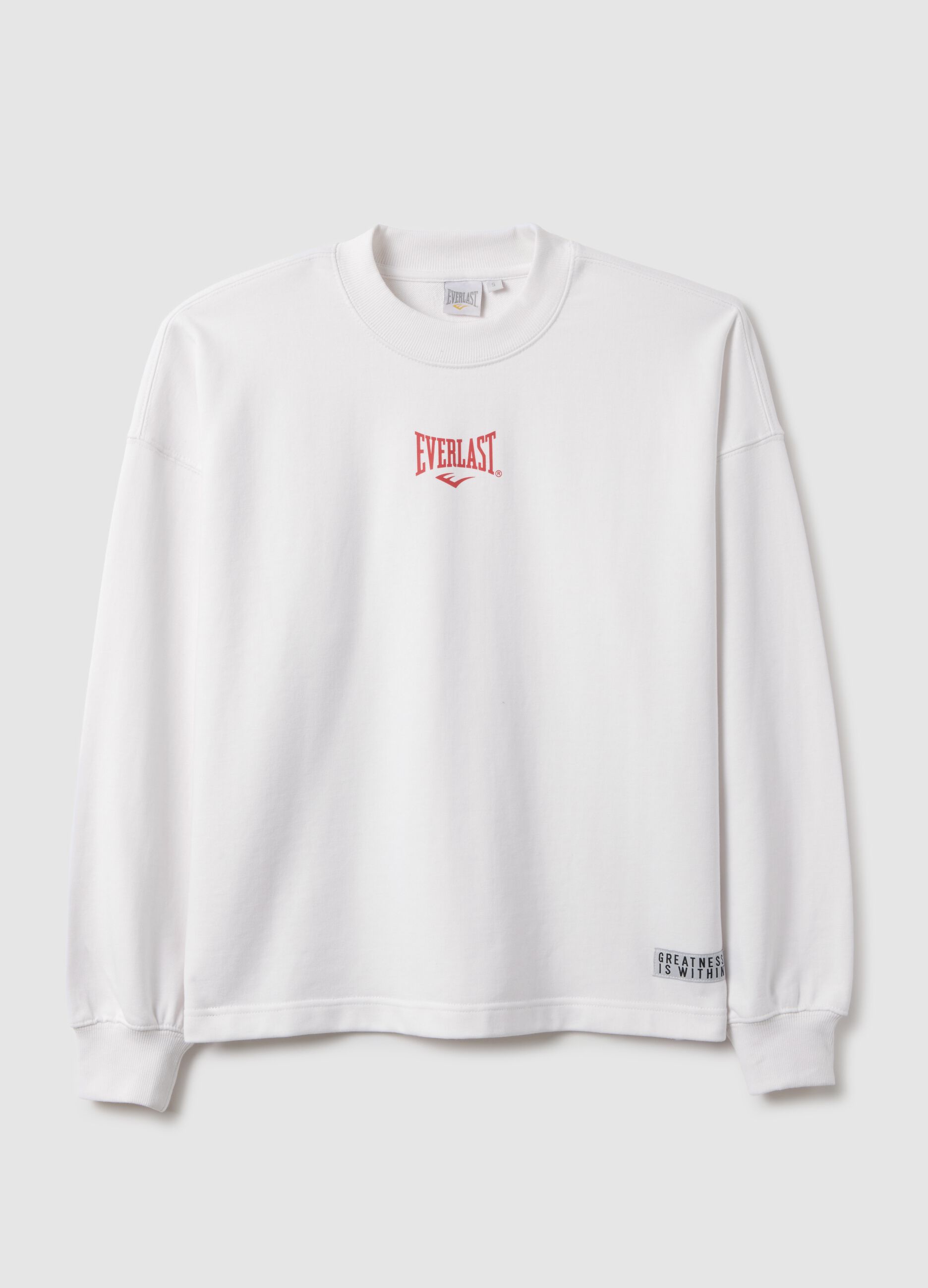 White long sleeve cotton blend regular fit top with logo