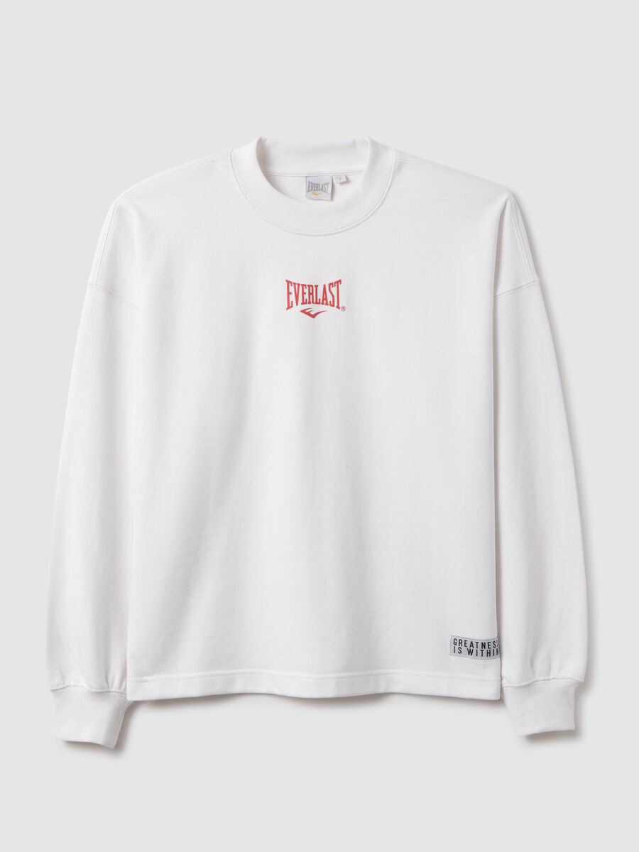 Maglia a maniche lunghe in misto cotone bianca regular fit con logo_4