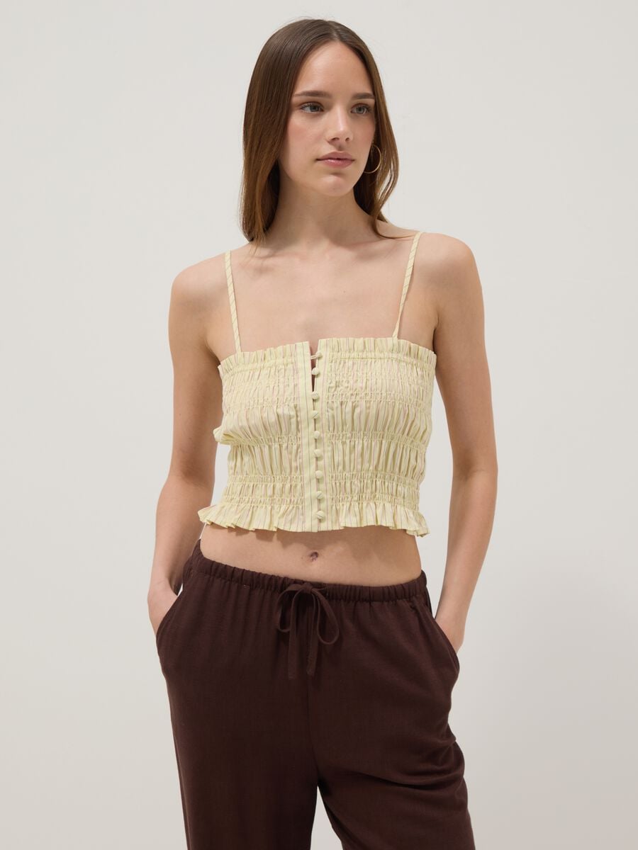 Tank top giallo in puro cotone con arricciatura regular fit_1
