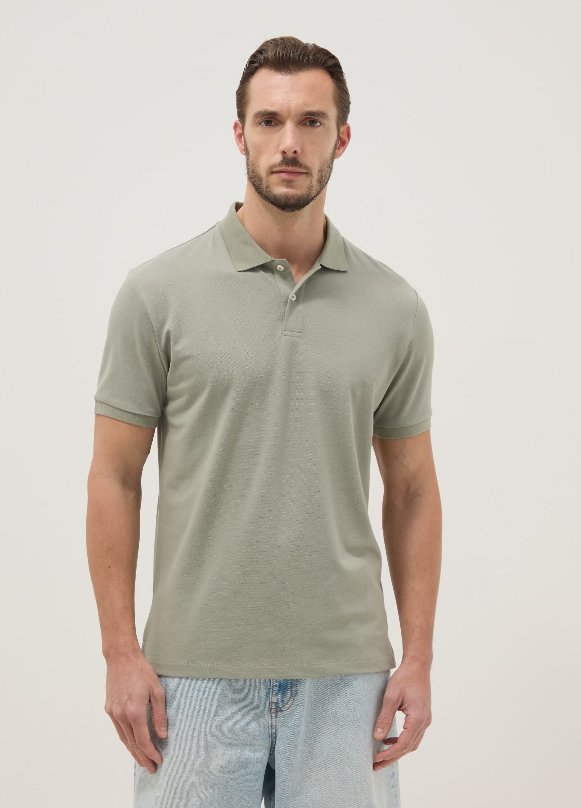 Green stretch cotton blend polo regular fit