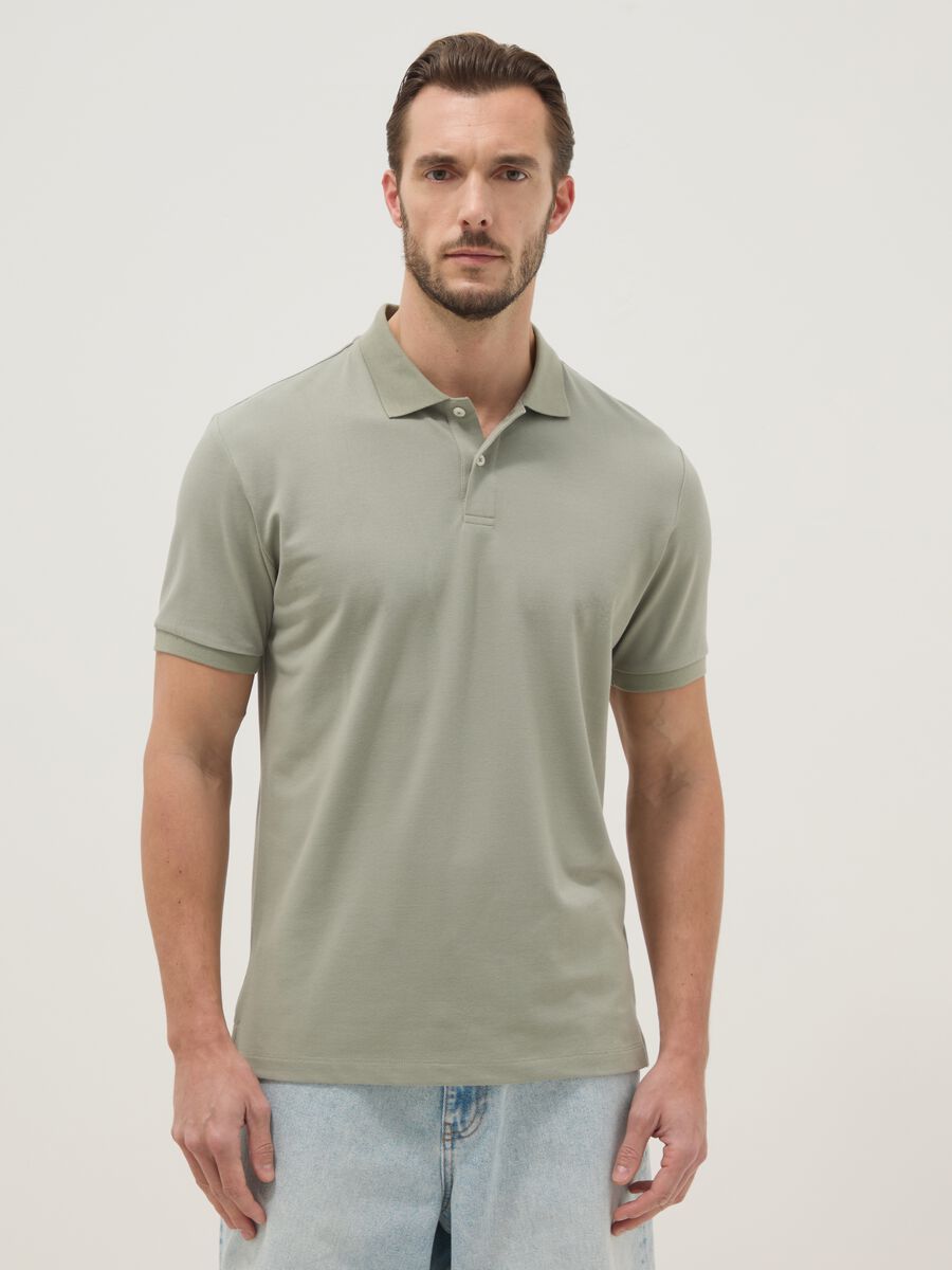 Green stretch cotton blend polo regular fit_0